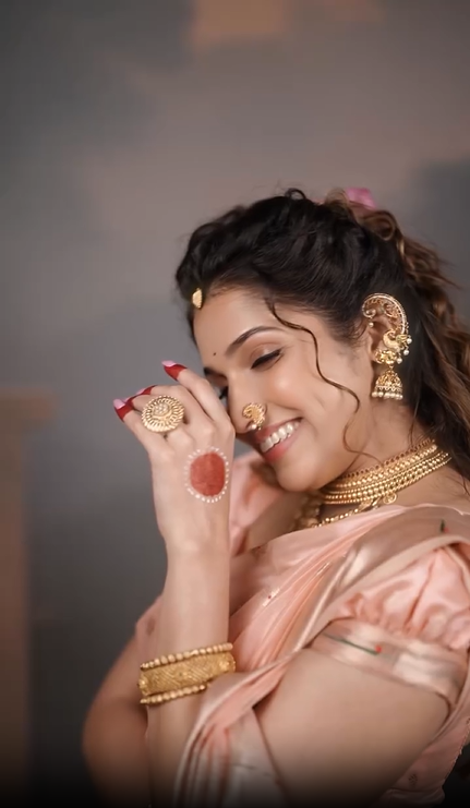 Jahnavi Killekar Pink Nauvari Saree Look