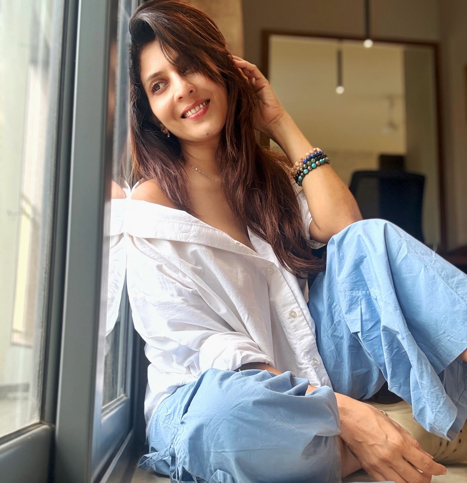 Maadhavi Nemkar White Shirt Pant Bold Look