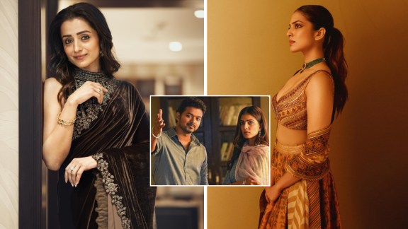 Malavika Mohanan with Trisha Krishnan on Petta shoot