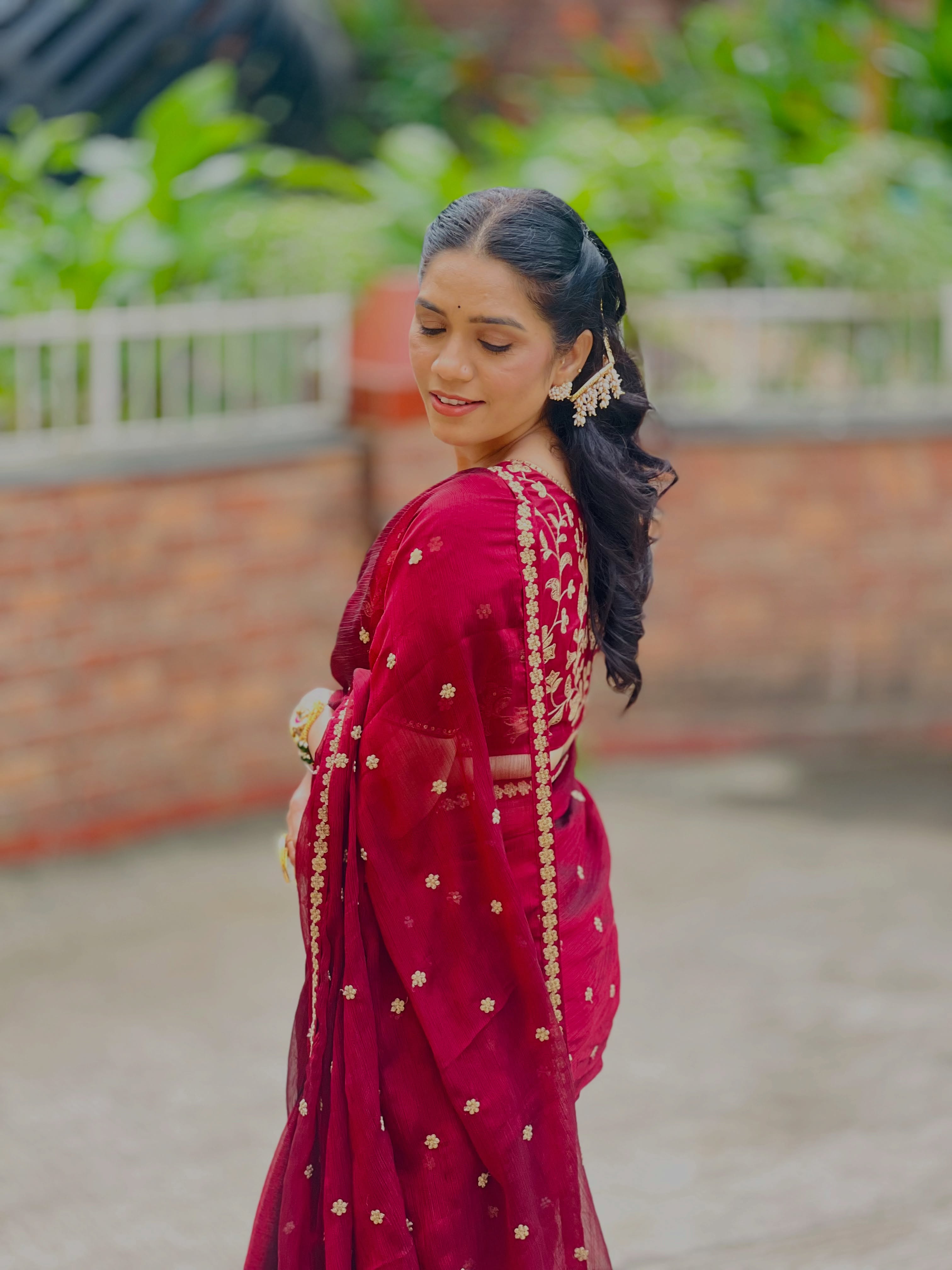 Meenakshi Rathod Maroon Deisgner Saree Look