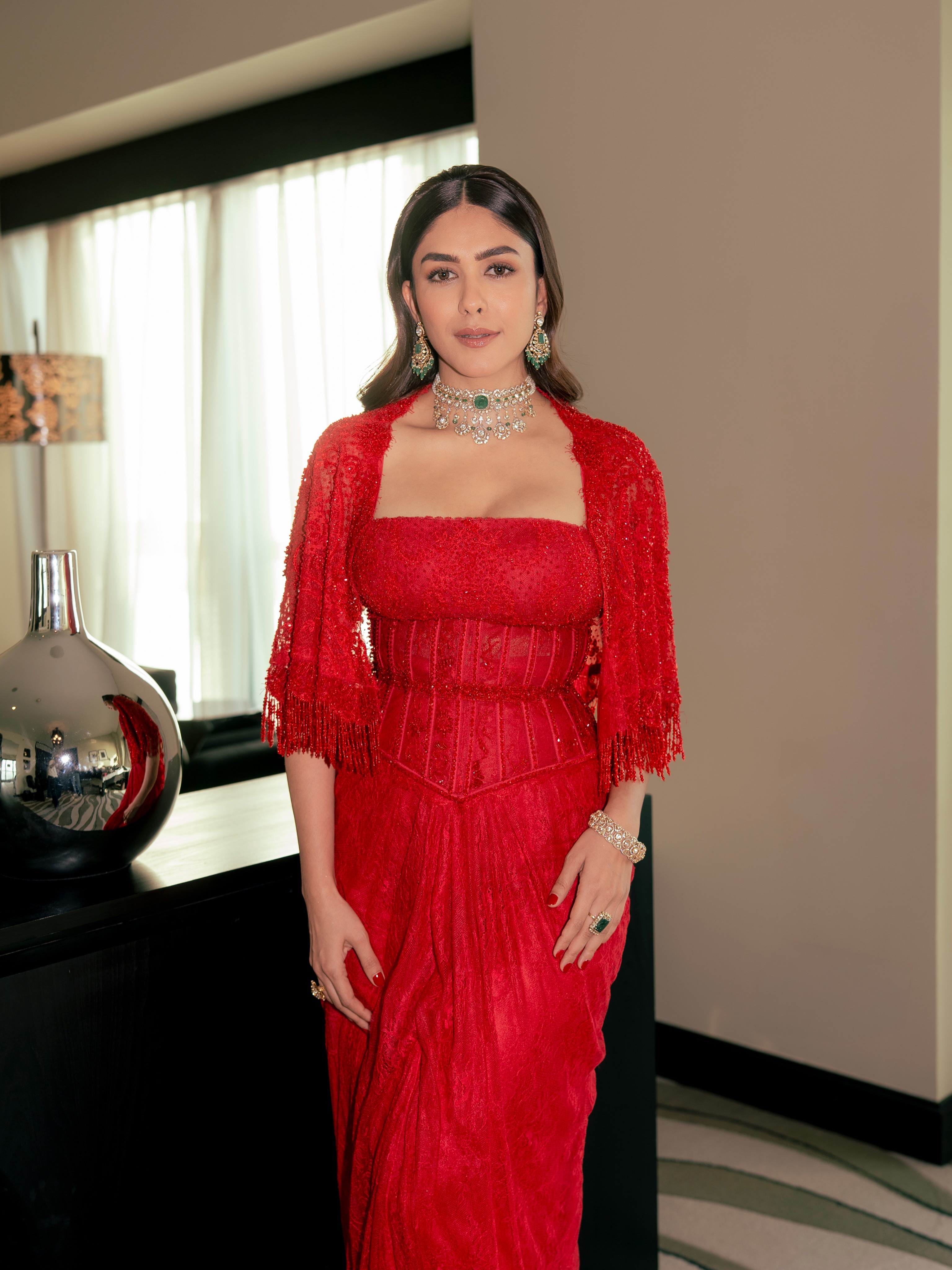 Mrunal Thakur Red Gown Look