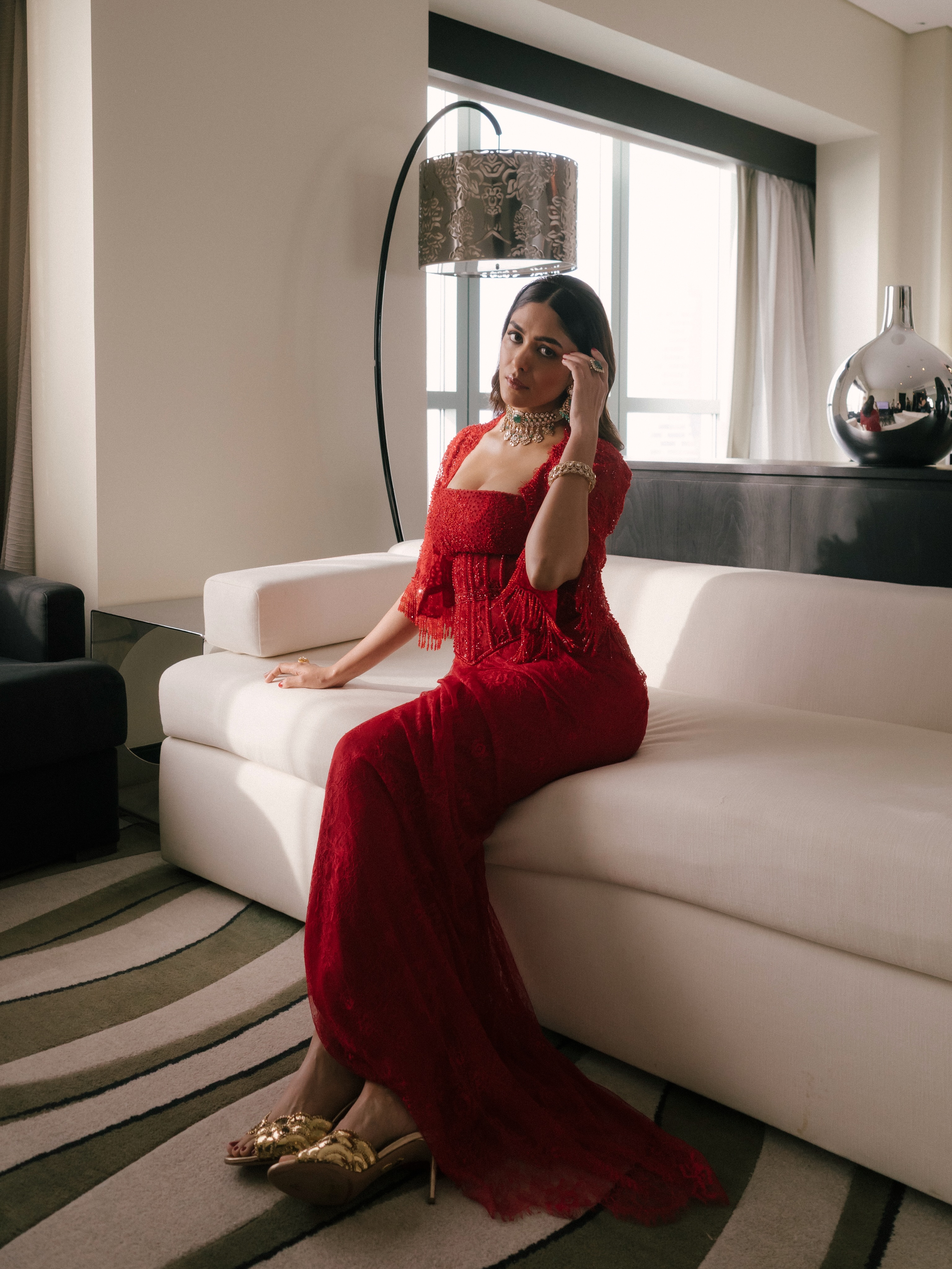 Mrunal Thakur Red Gown Look