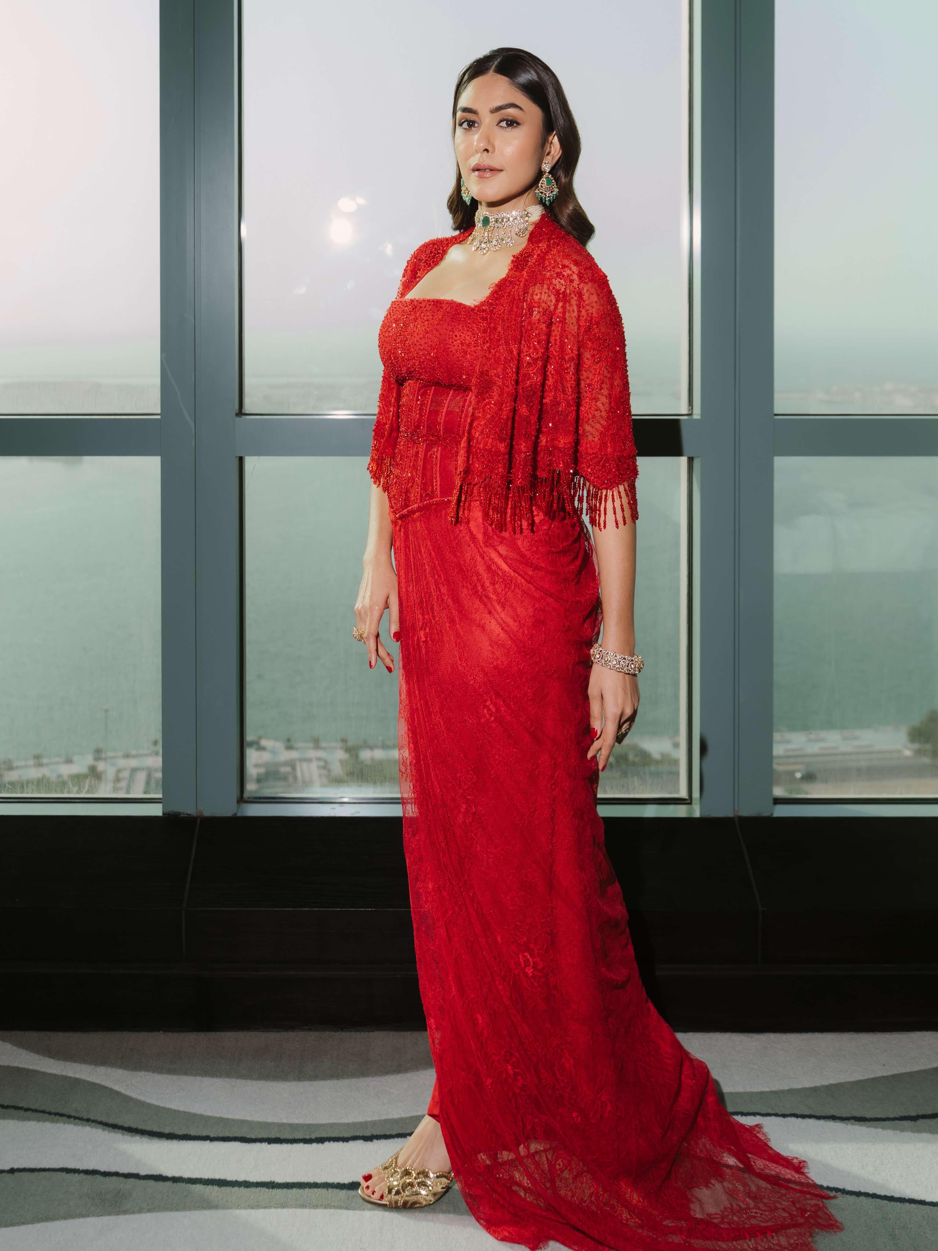 Mrunal Thakur Red Gown Look