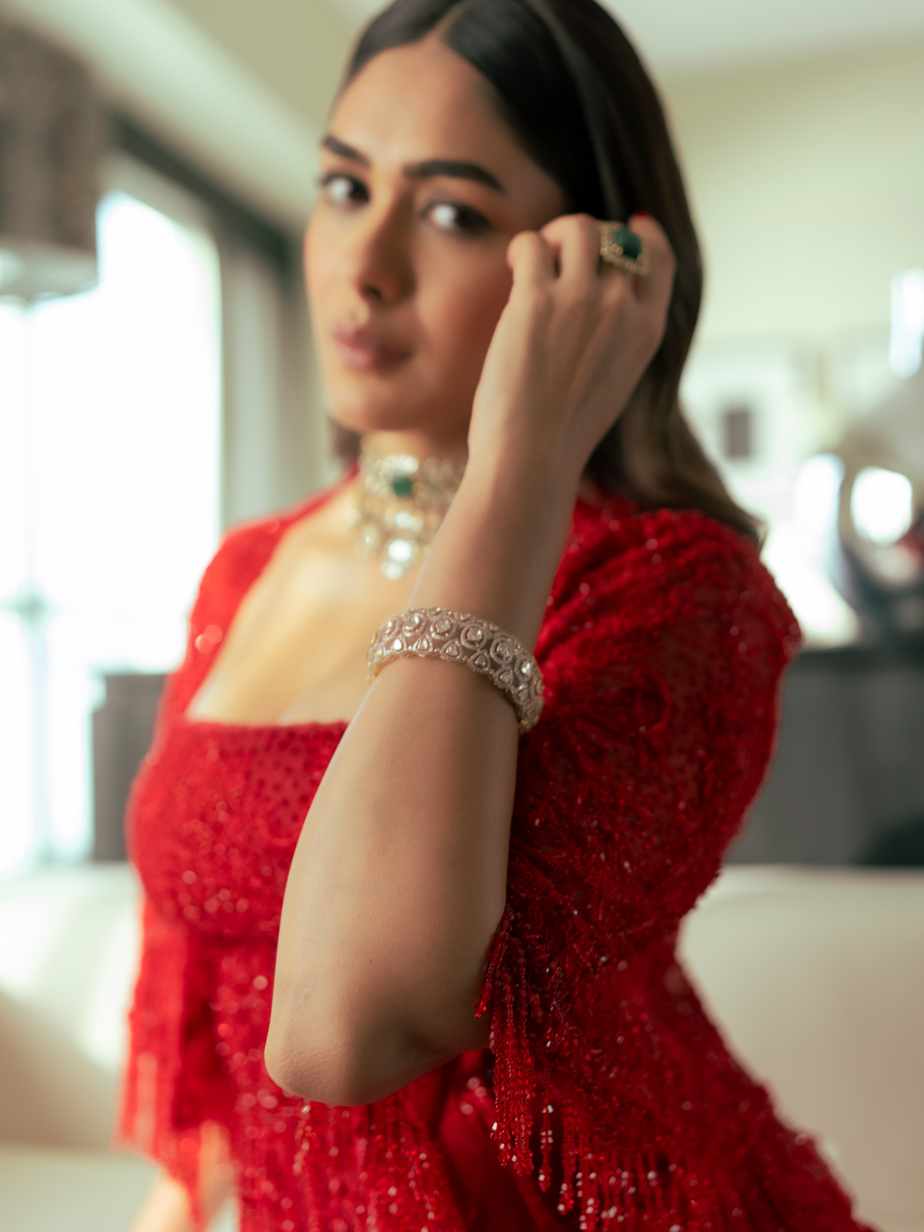 Mrunal Thakur Red Gown Look