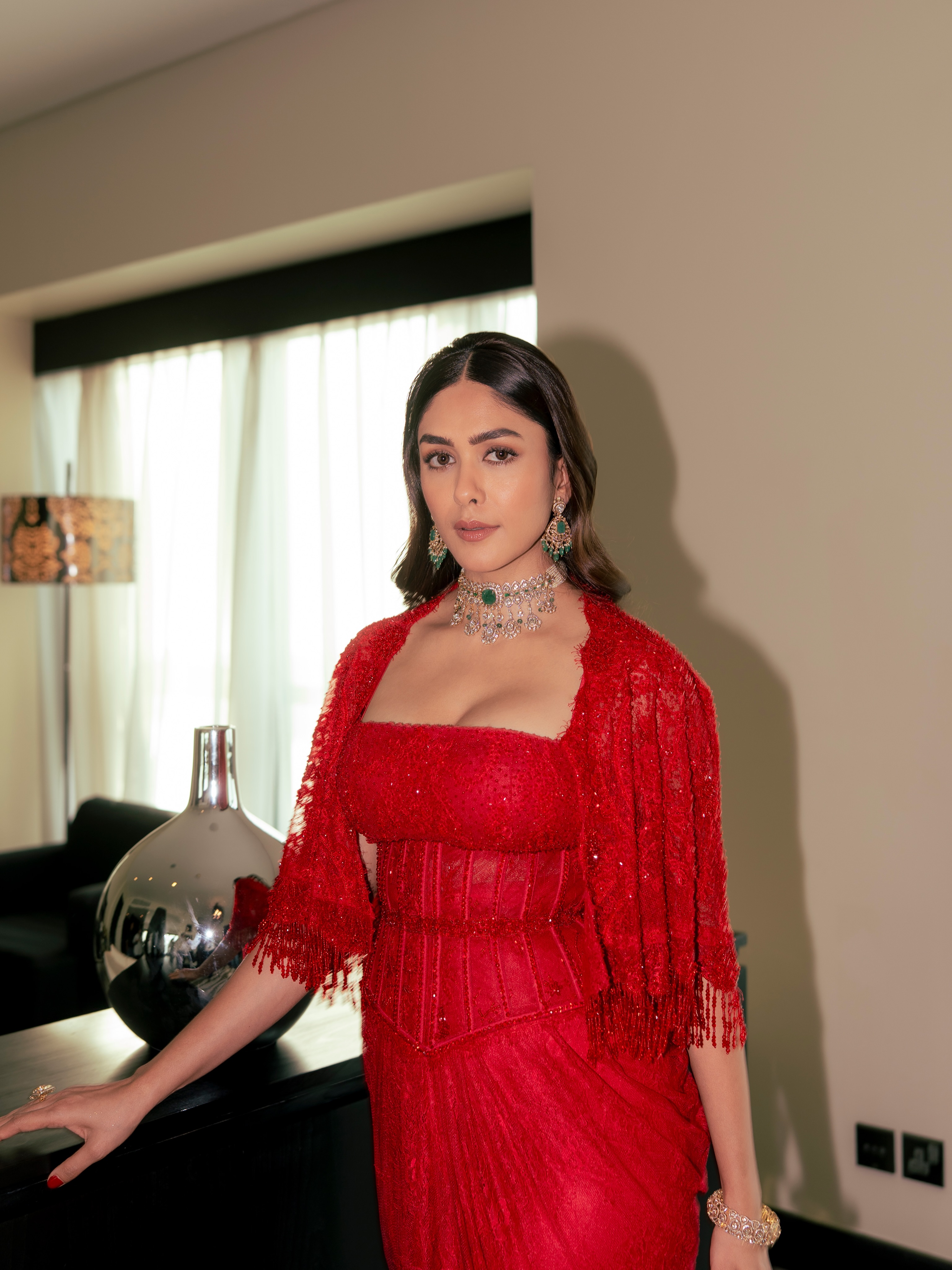 Mrunal Thakur Red Gown Look