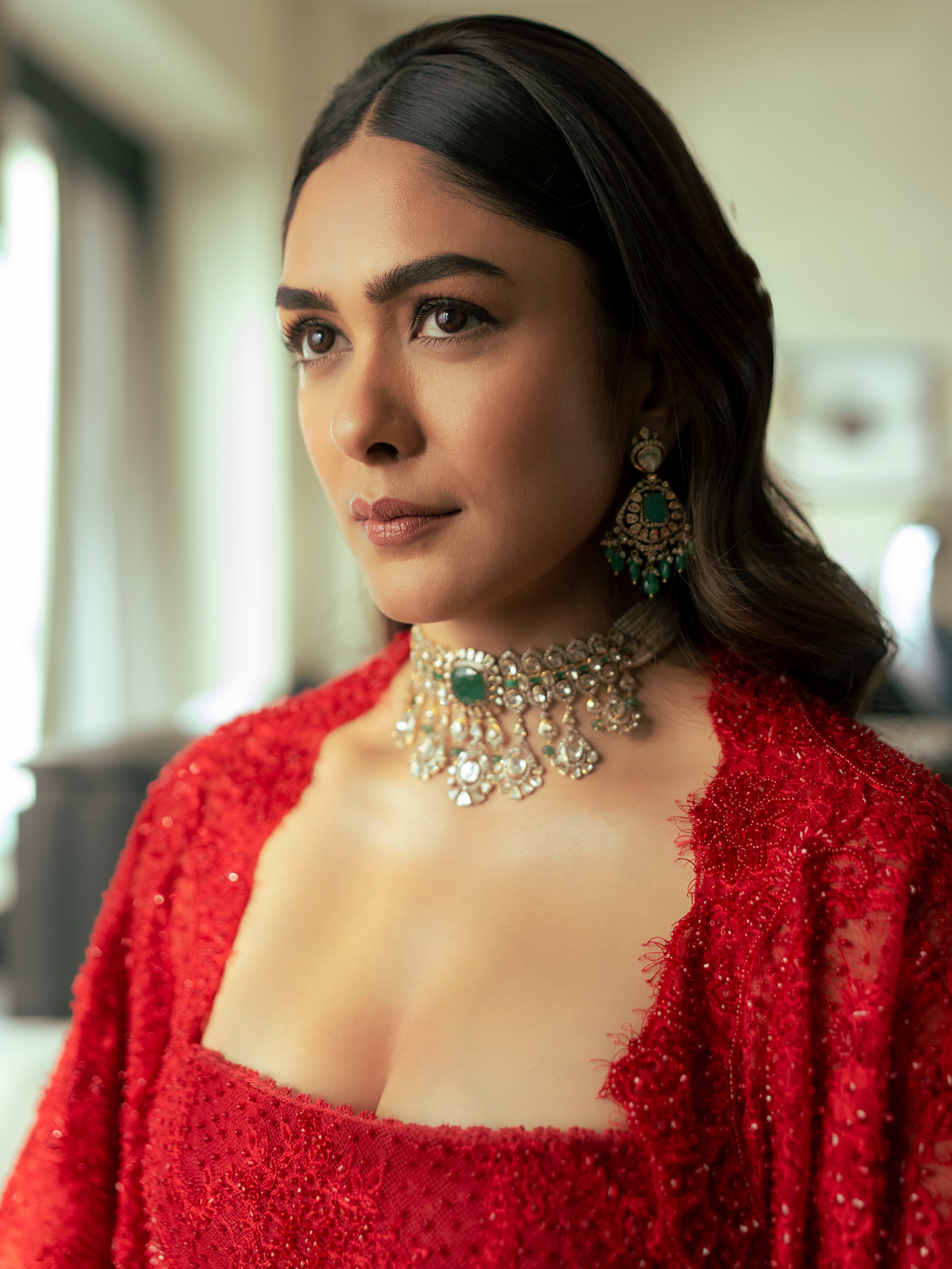Mrunal Thakur Red Gown Look