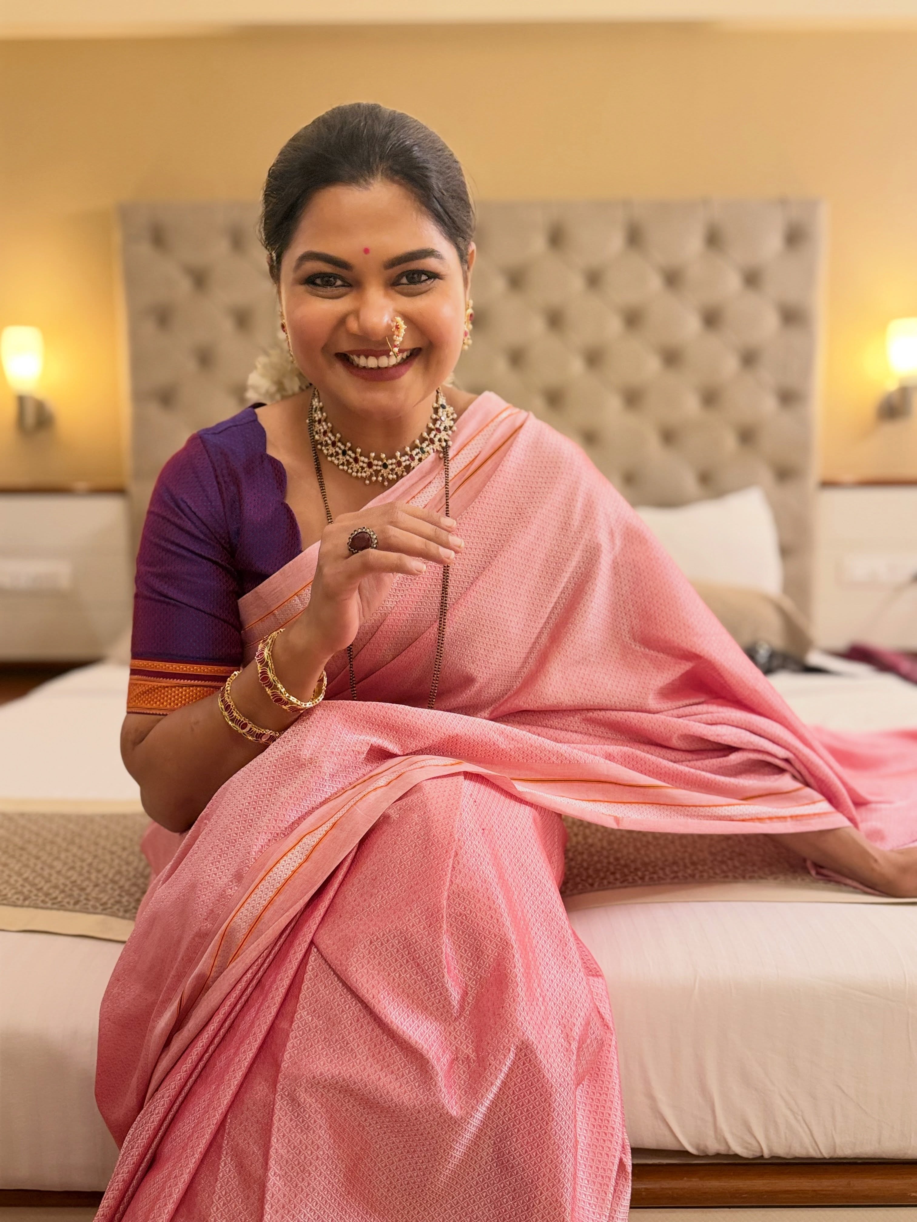 Namrata Sambherao Baby Pink Khun Saree Look