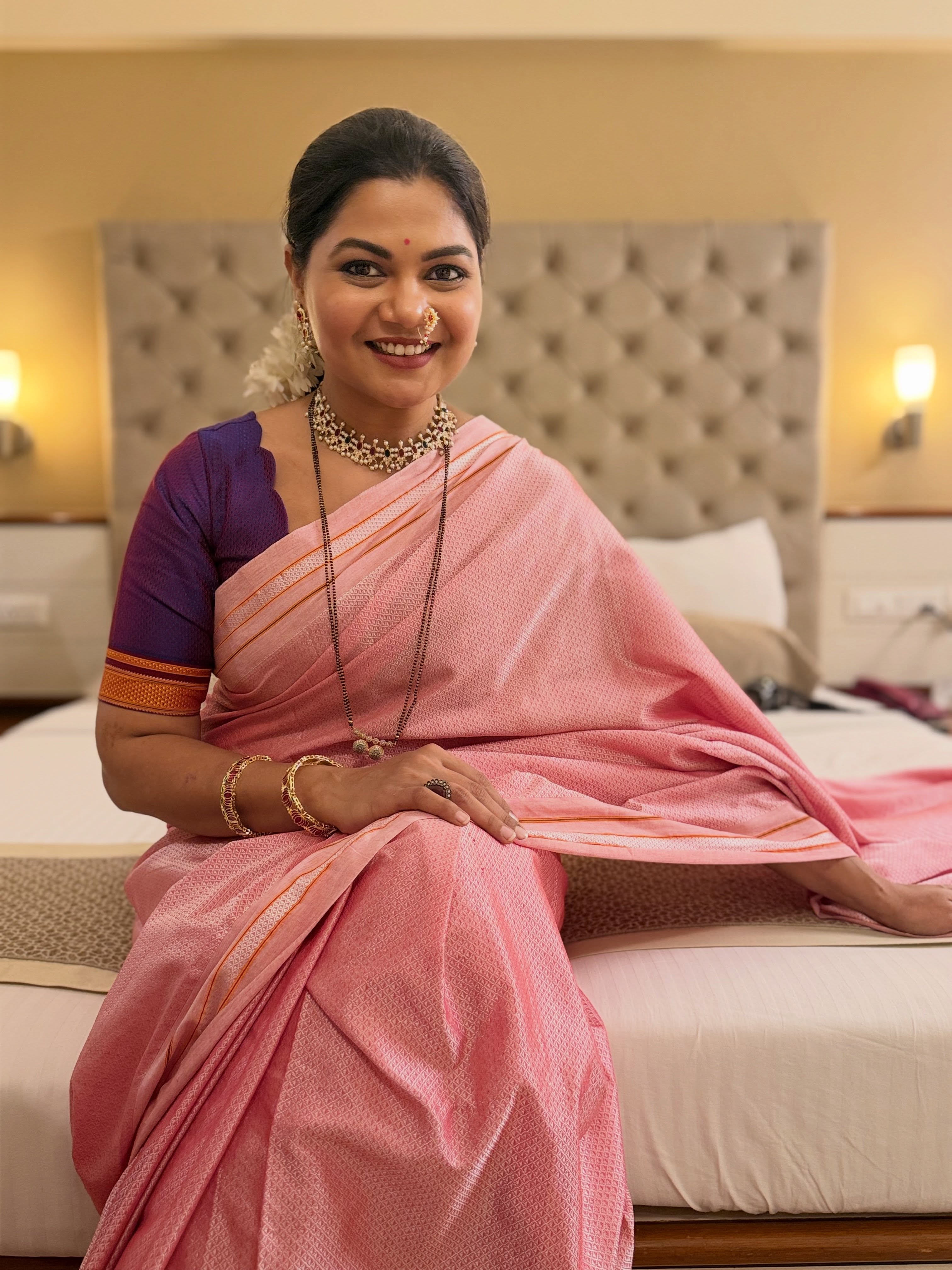 Namrata Sambherao Baby Pink Khun Saree Look