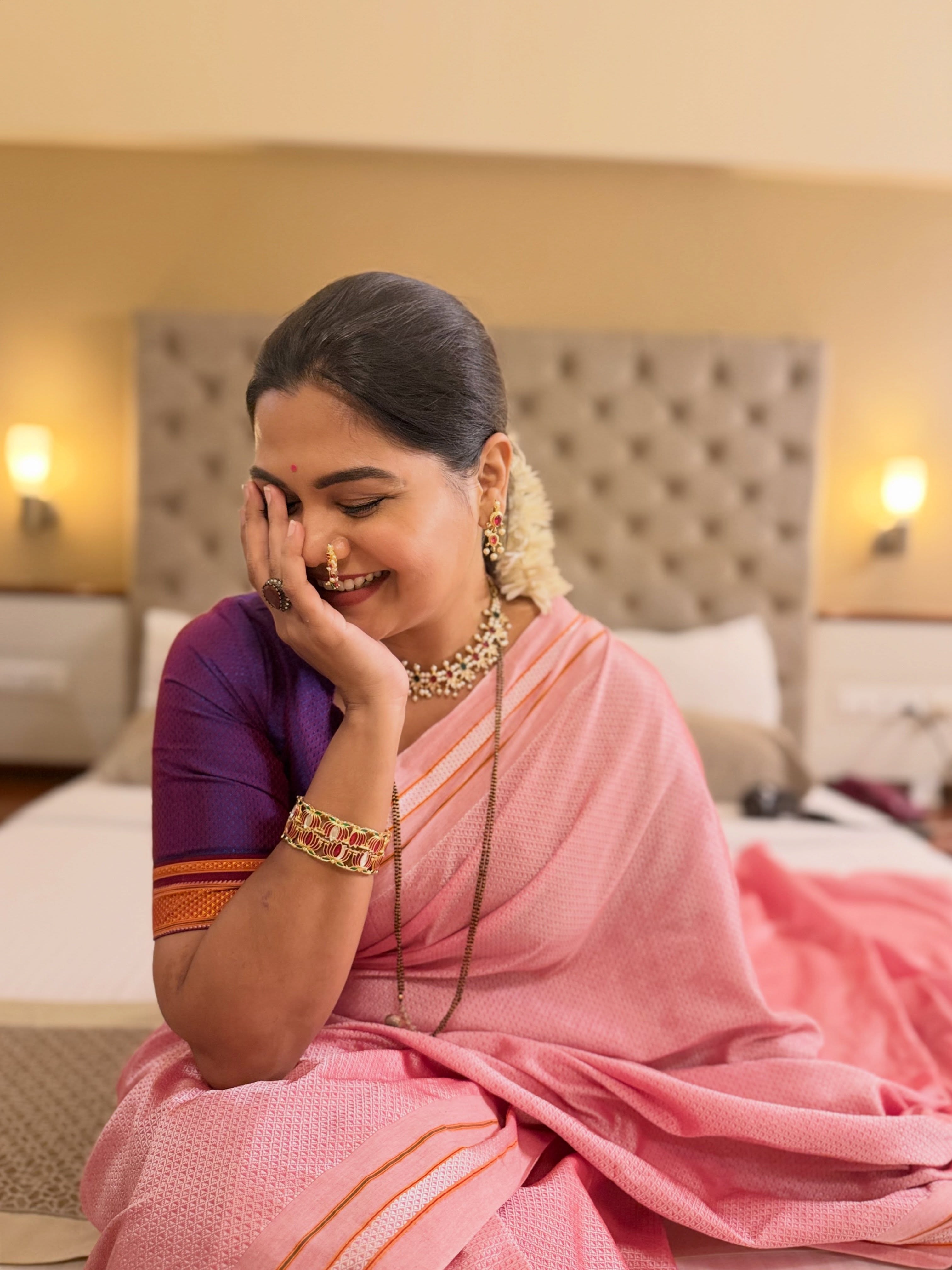 Namrata Sambherao Baby Pink Khun Saree Look