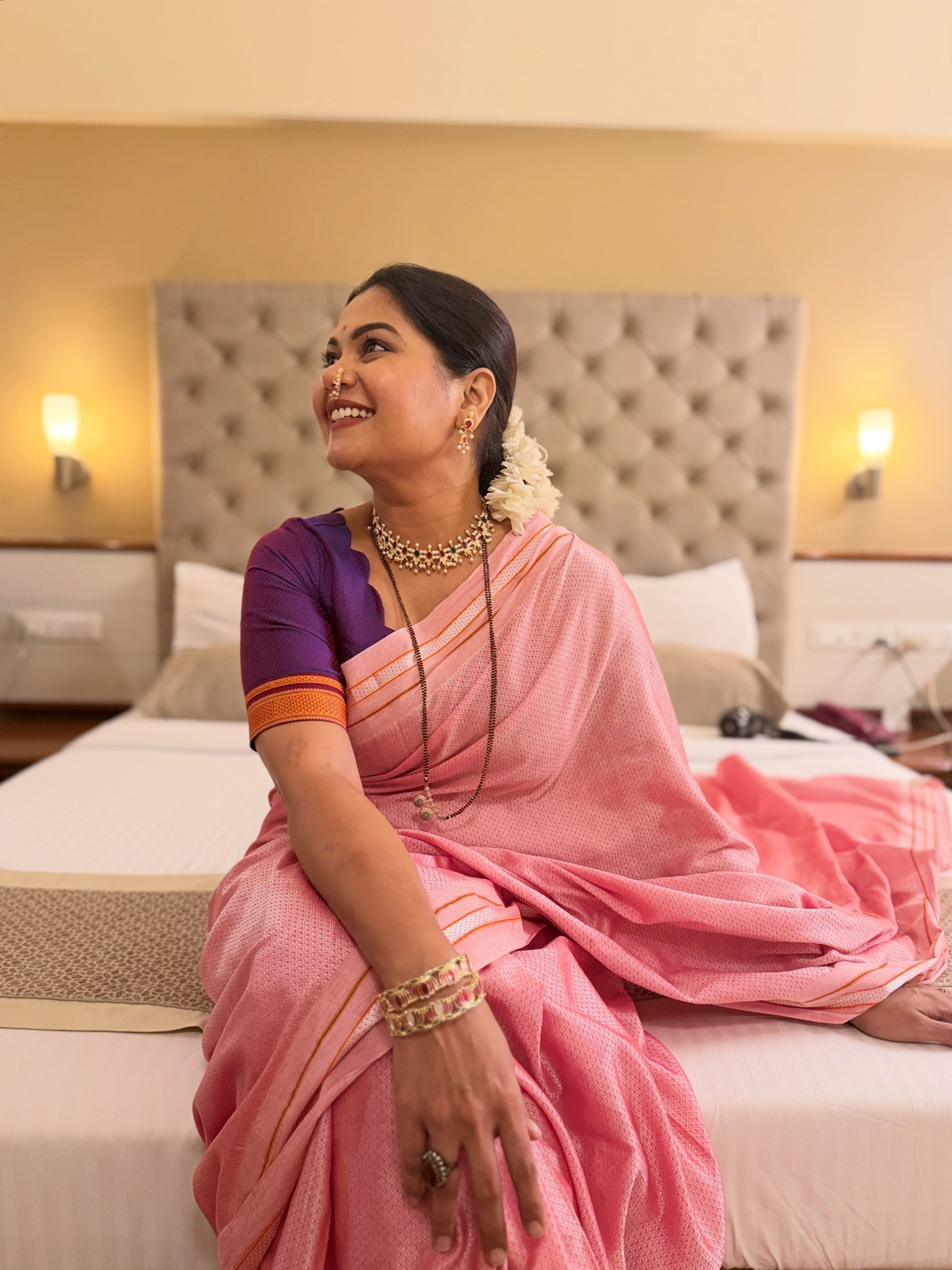 Namrata Sambherao Baby Pink Khun Saree Look