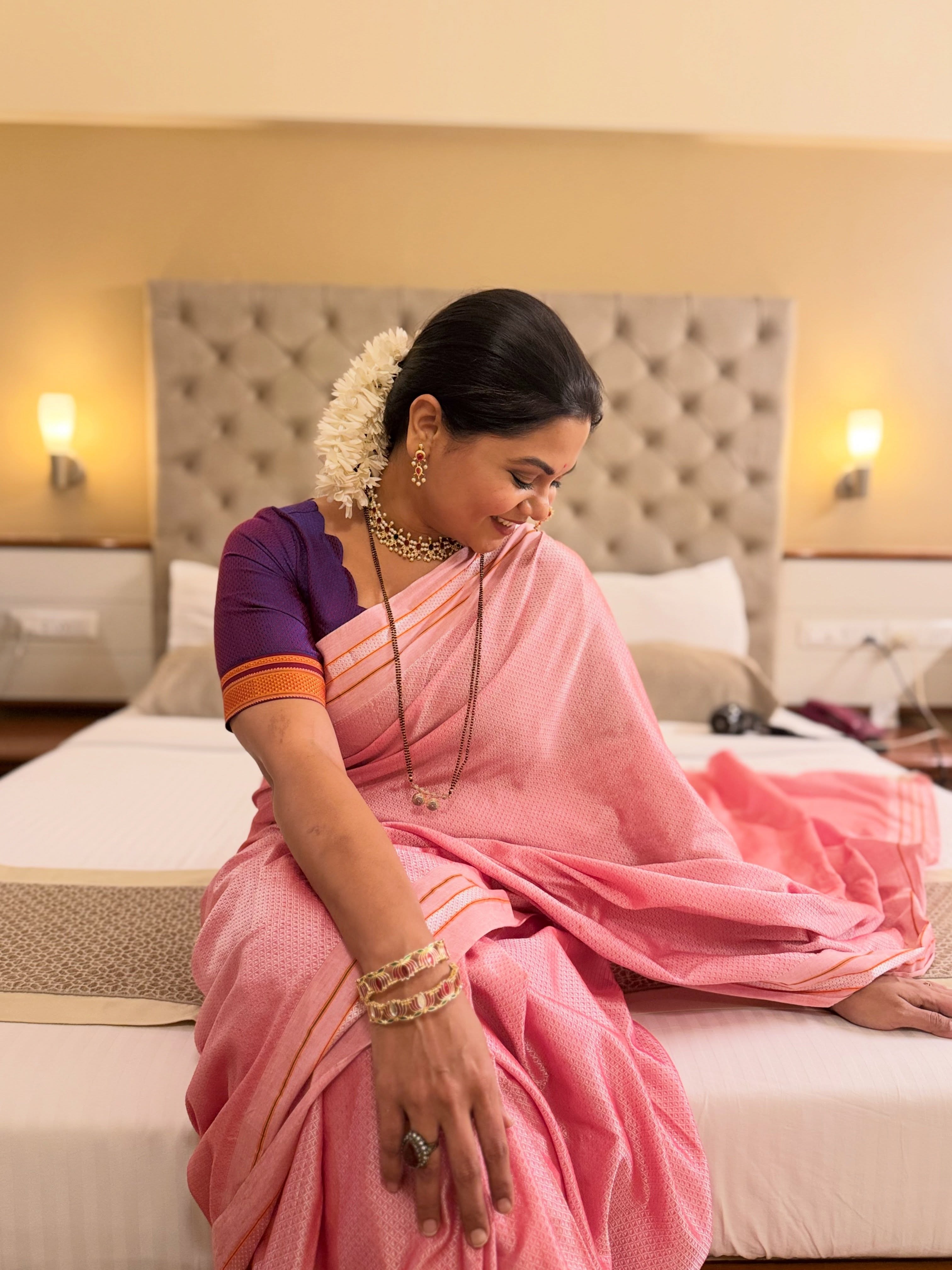 Namrata Sambherao Baby Pink Khun Saree Look