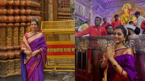 Photos: ‘मुंबईच्या राजा’च्या चरणी रुचिरा जाधव नतमस्तक; जांभळ्या साडीतील परंपरिक लूकची चर्चा