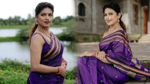 Dhanashri Kadgaonkar purple saree look