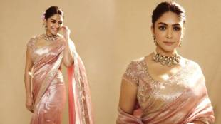 Mrunal Thakur stuns in a blushing pink tissue saree