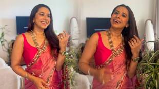 shreya bugde pink organza saree look
