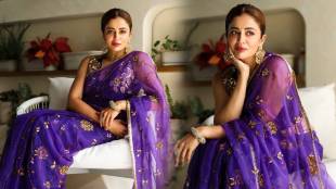 Neha Pendse purple saree look