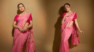 Amruta Khanvilkar pink saree look