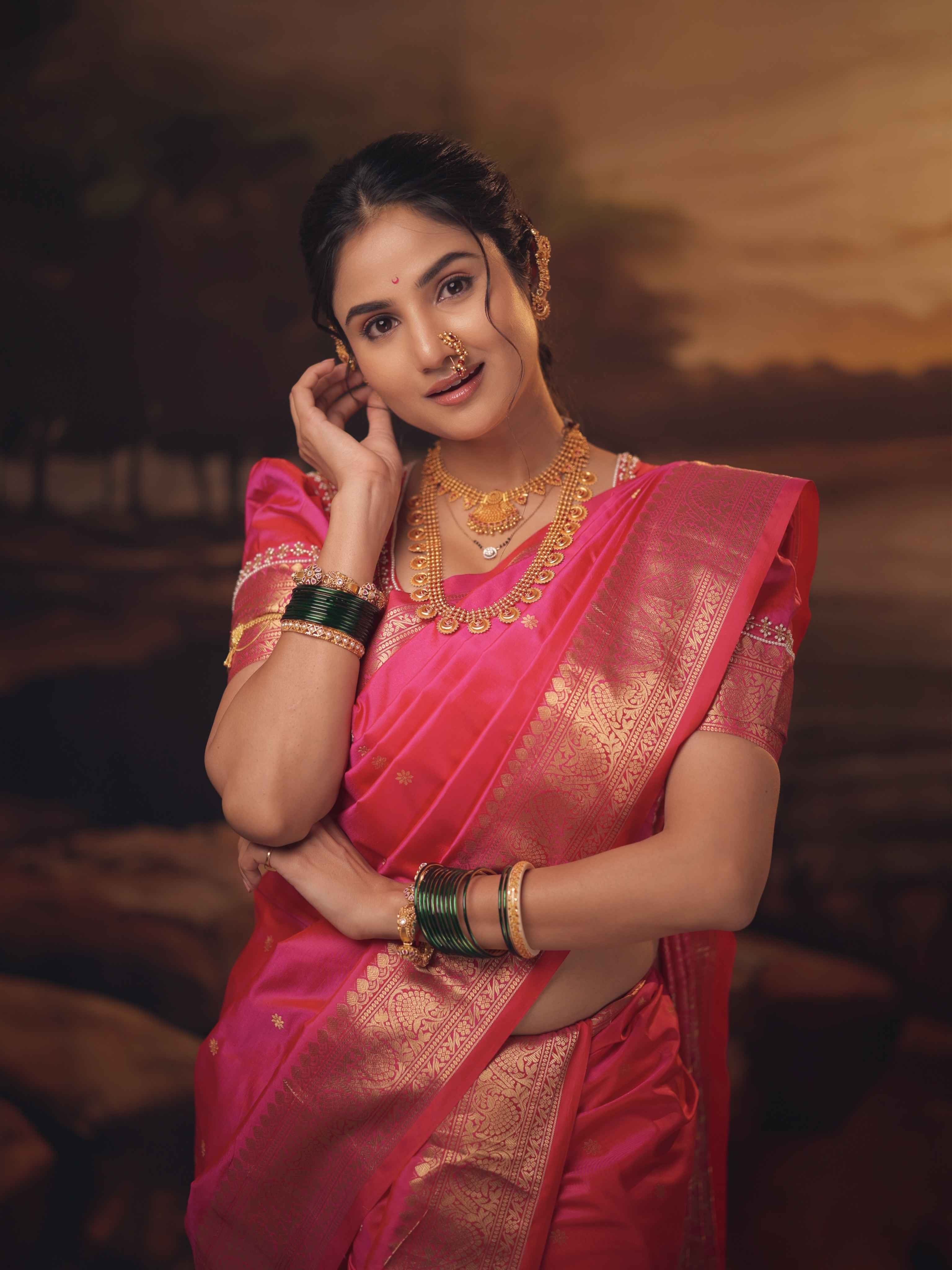 Pooja Birari Pink Nauvari Saree Look