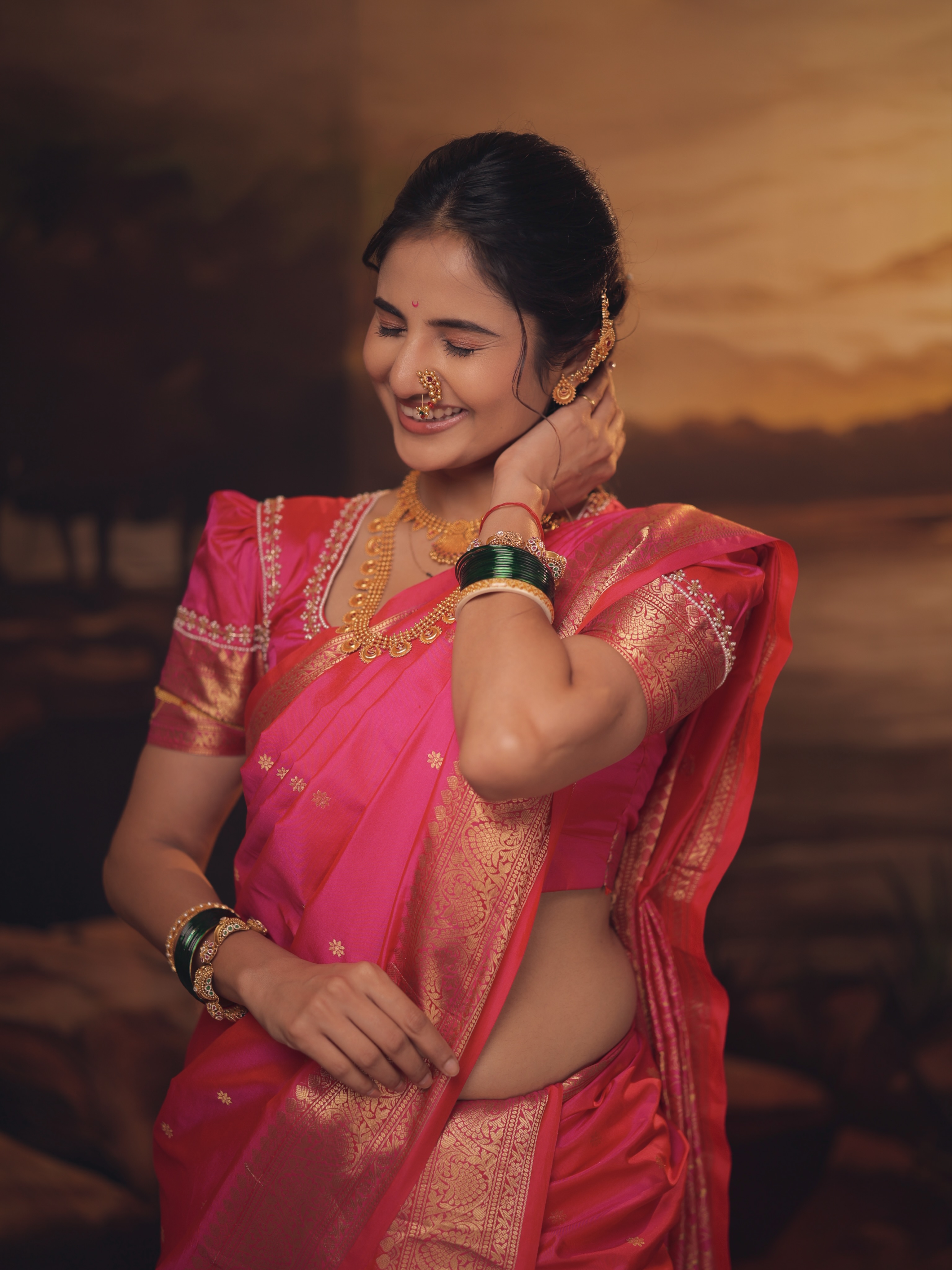 Pooja Birari Pink Nauvari Saree Look