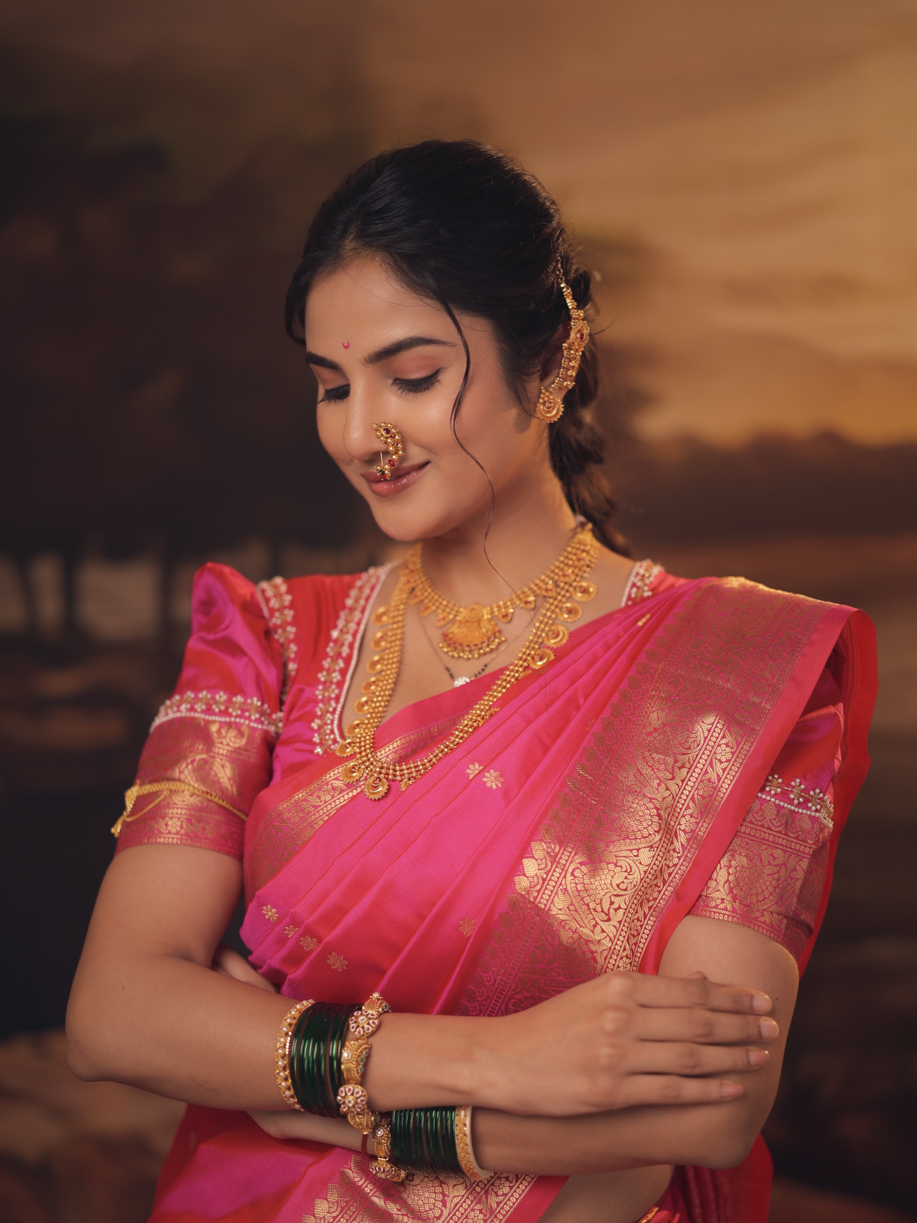 Pooja Birari Pink Nauvari Saree Look
