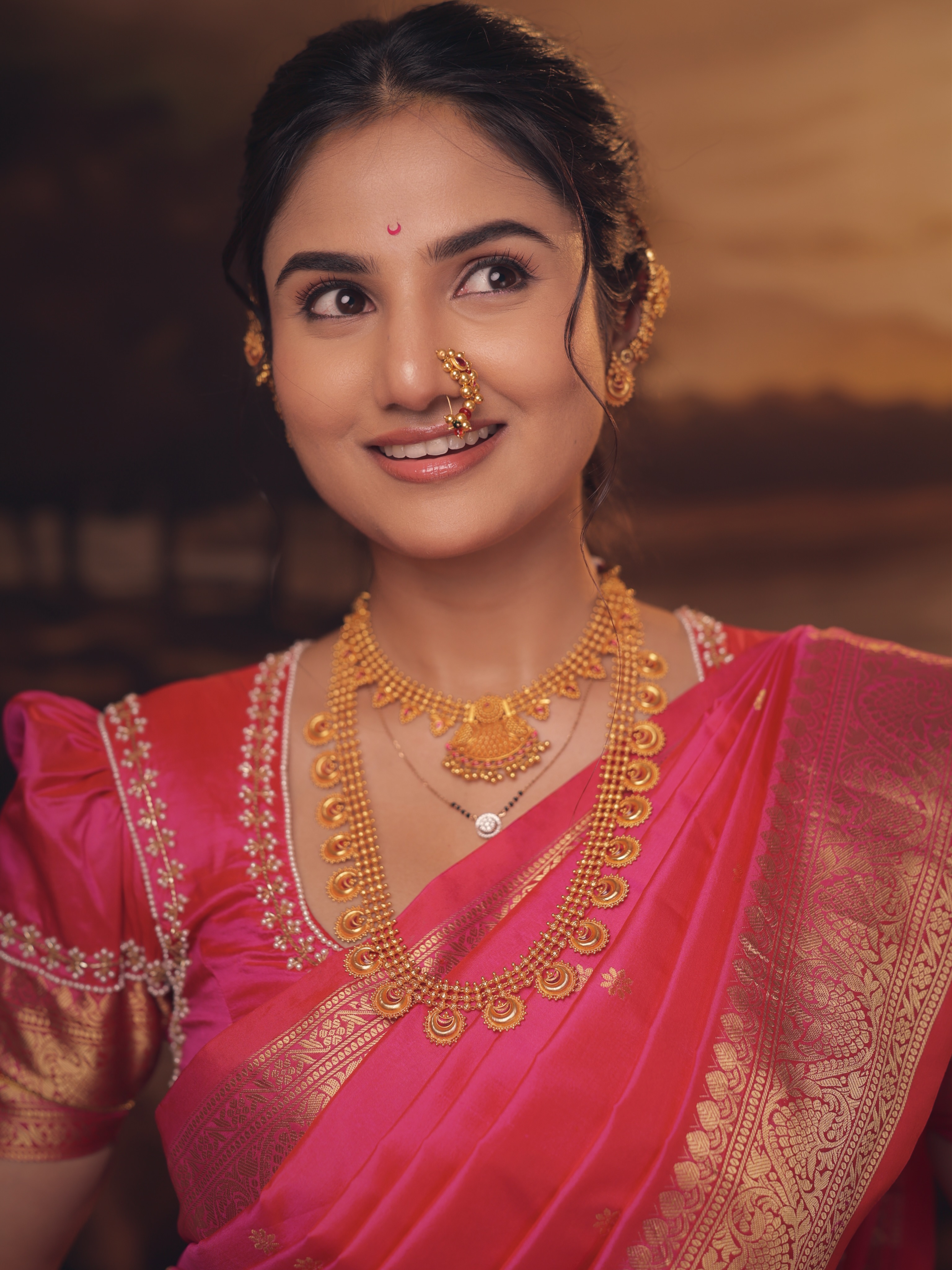 Pooja Birari Pink Nauvari Saree Look
