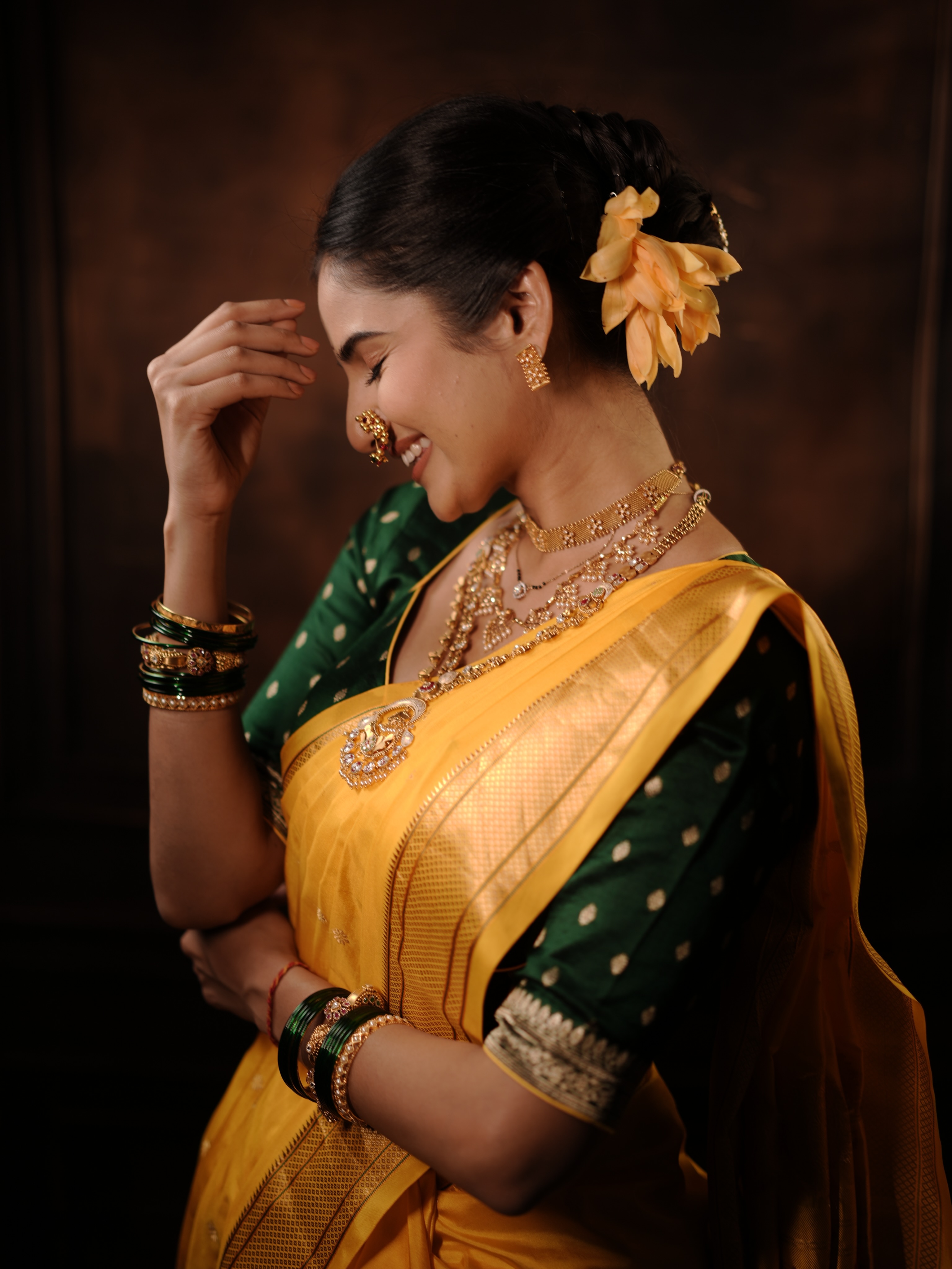 Pooja Birari Yellow Nauvari Saree Look