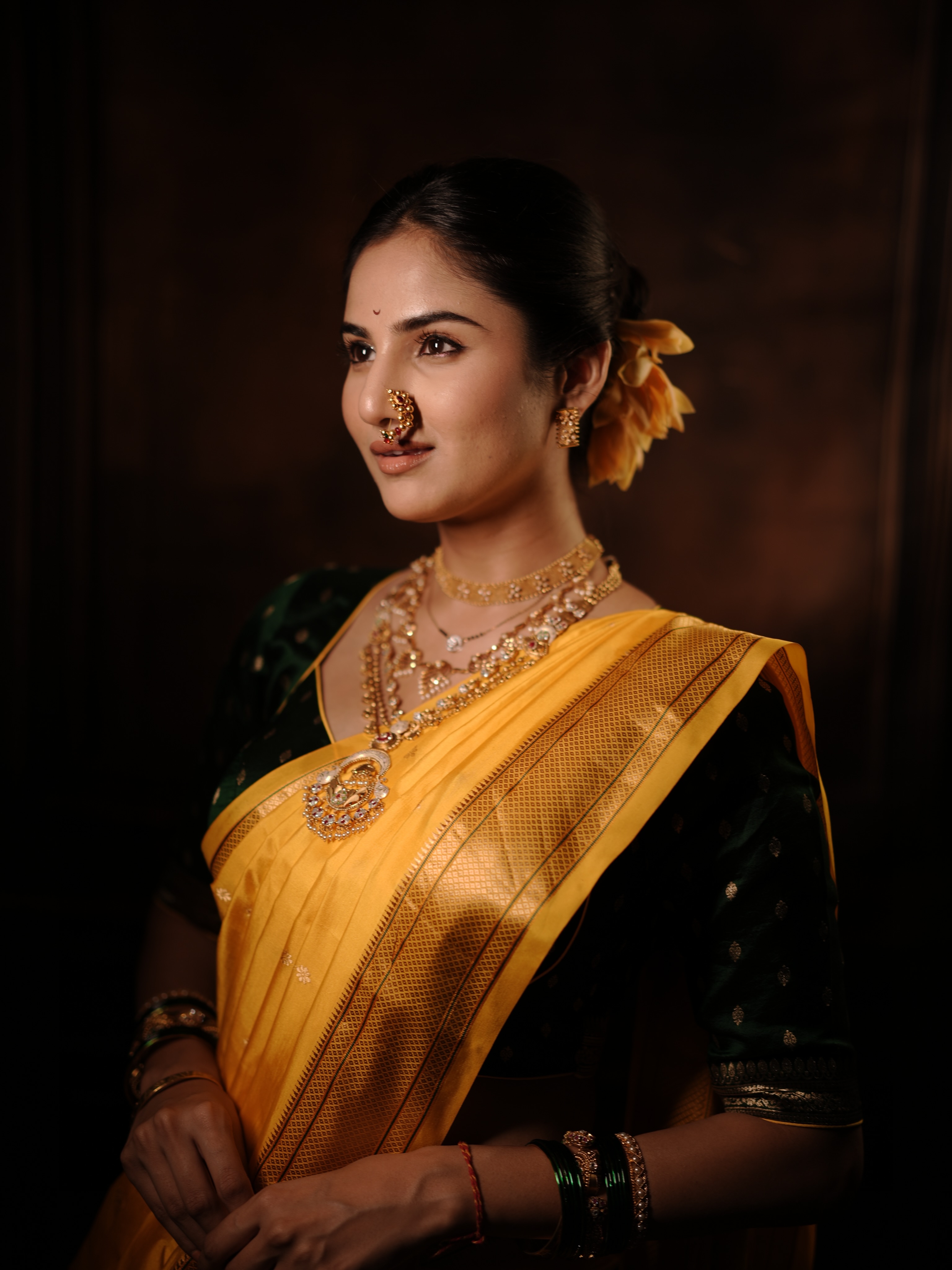 Pooja Birari Yellow Nauvari Saree Look