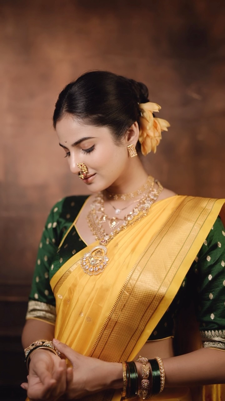 Pooja Birari Yellow Nauvari Saree Look