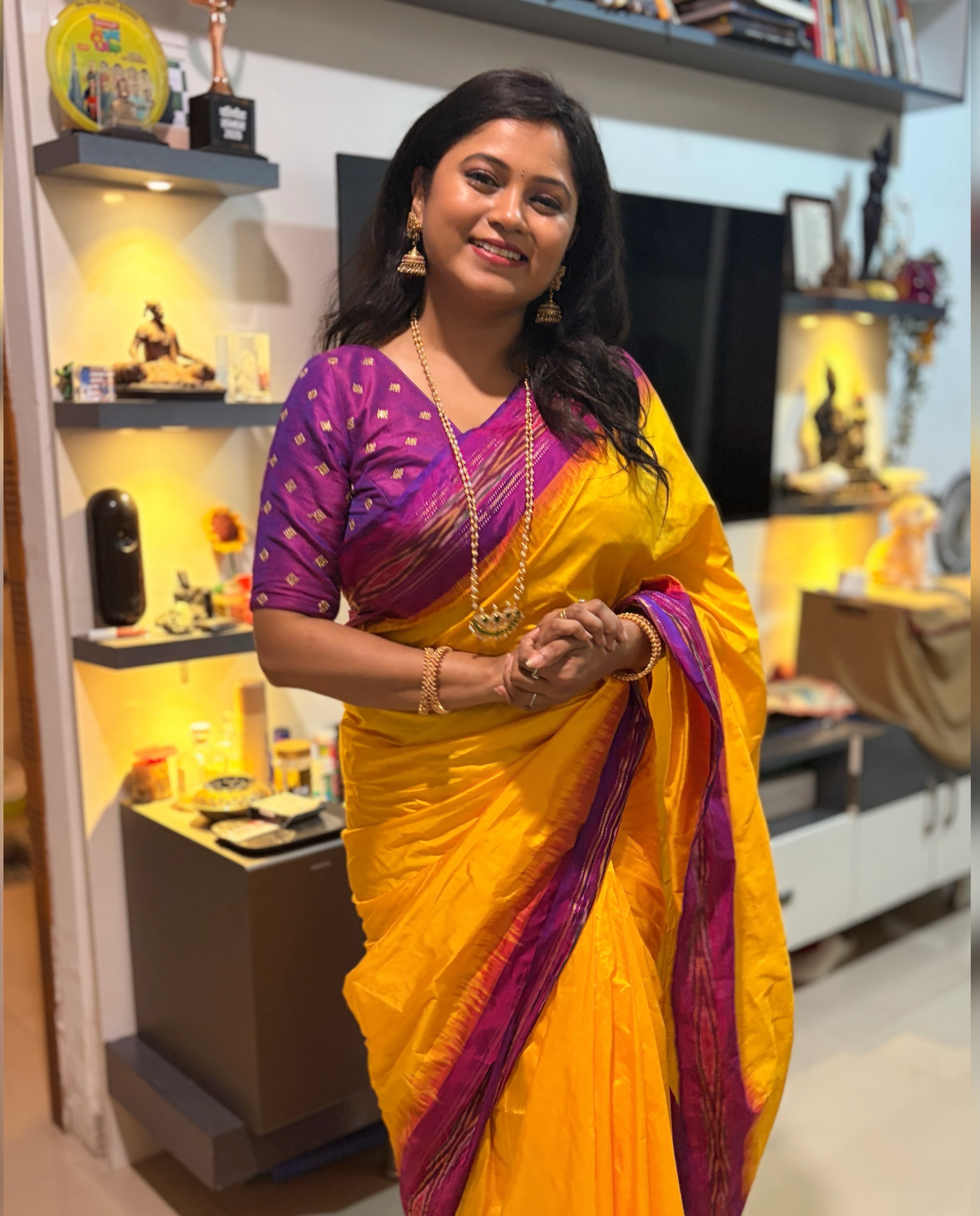 Rasika Vengurlekar Yellow Saree Look
