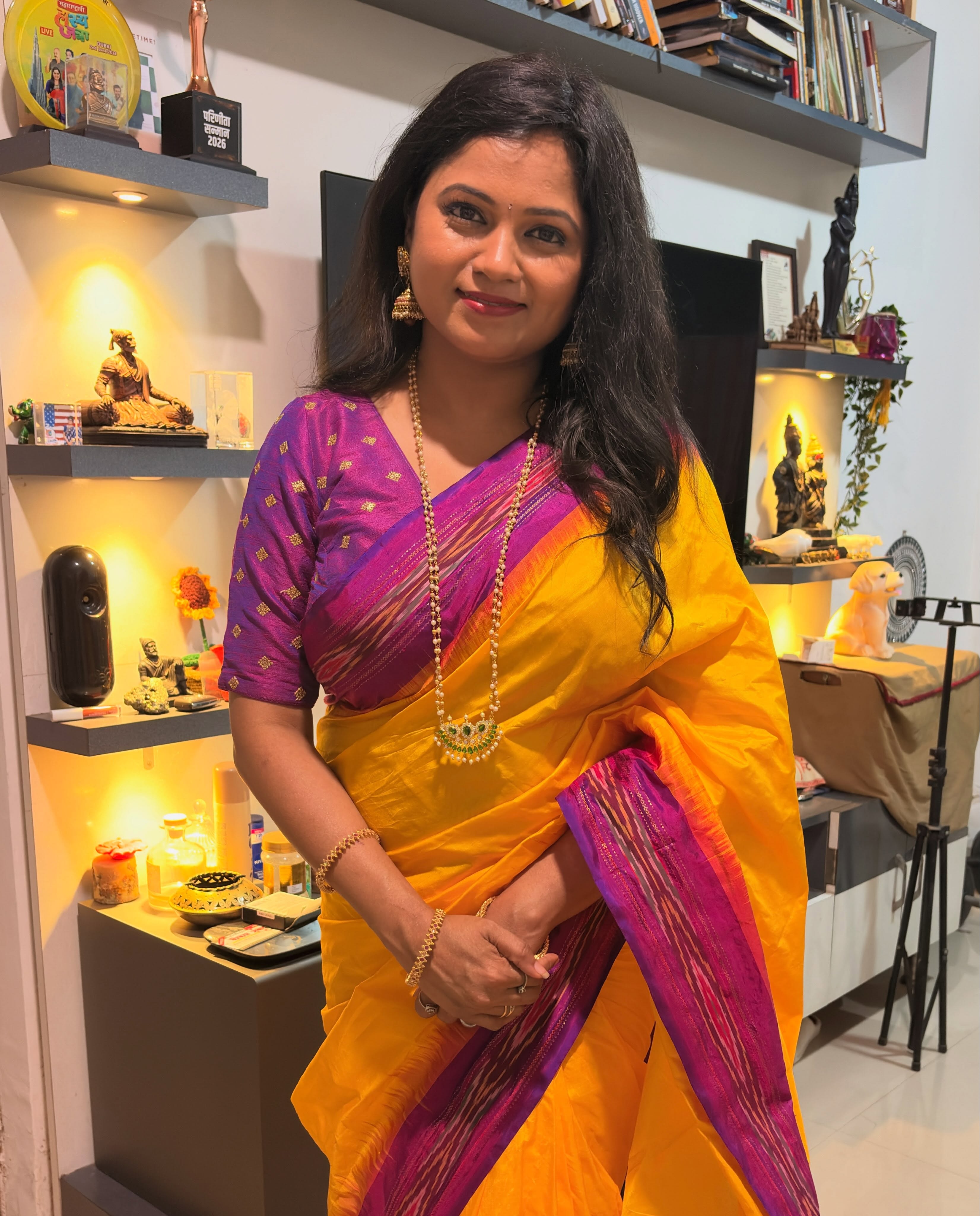 Rasika Vengurlekar Yellow Saree Look