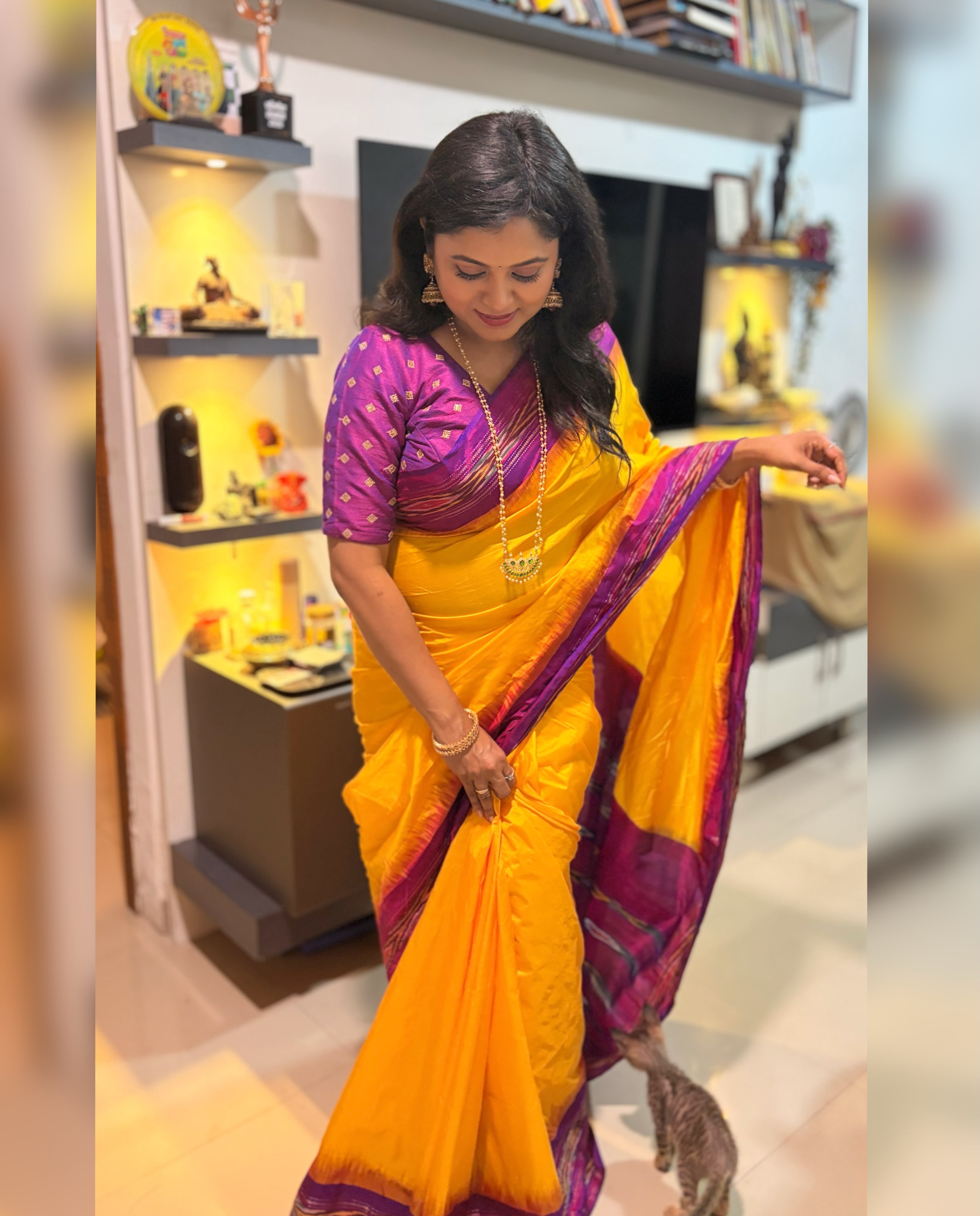 Rasika Vengurlekar Yellow Saree Look