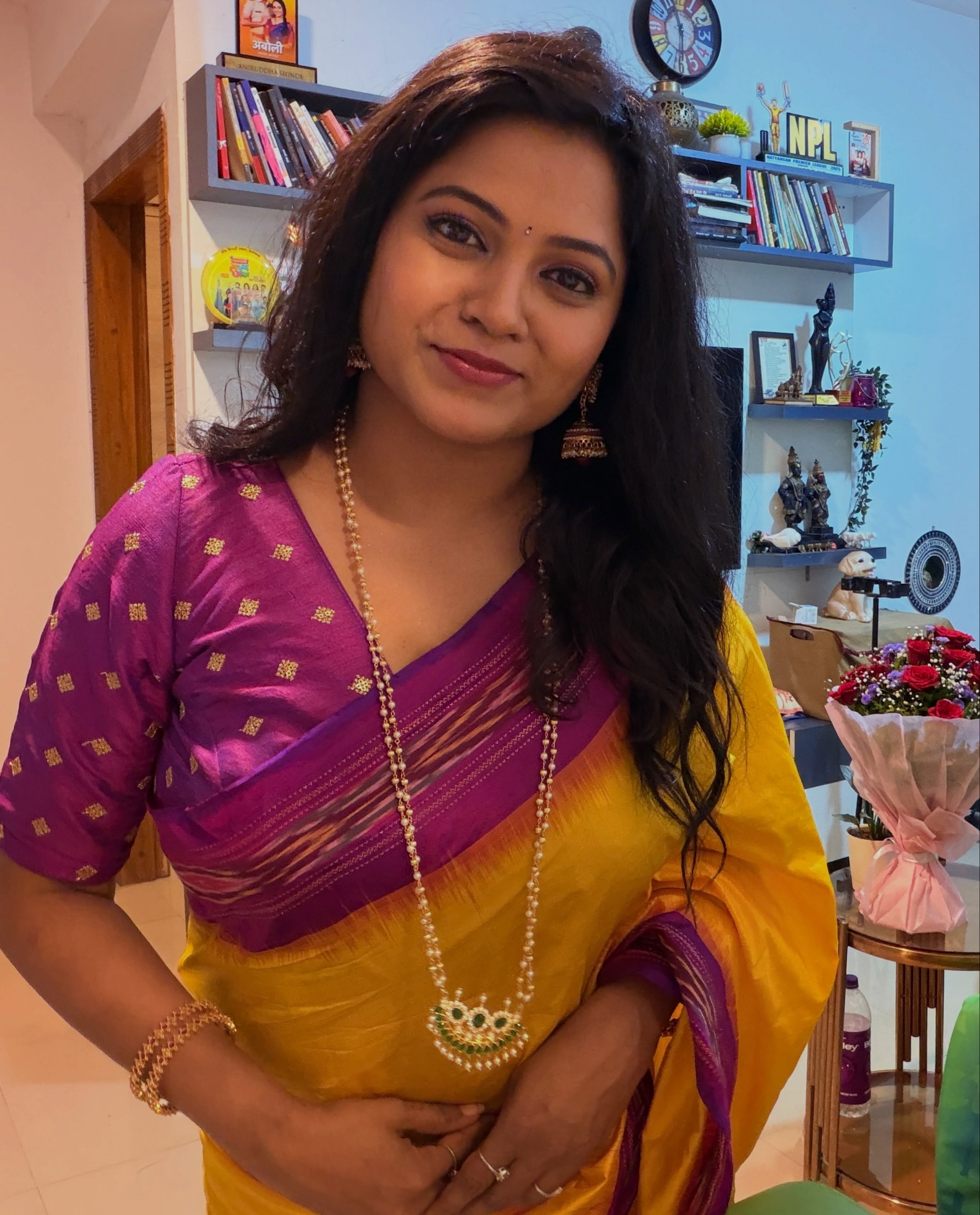 Rasika Vengurlekar Yellow Saree Look