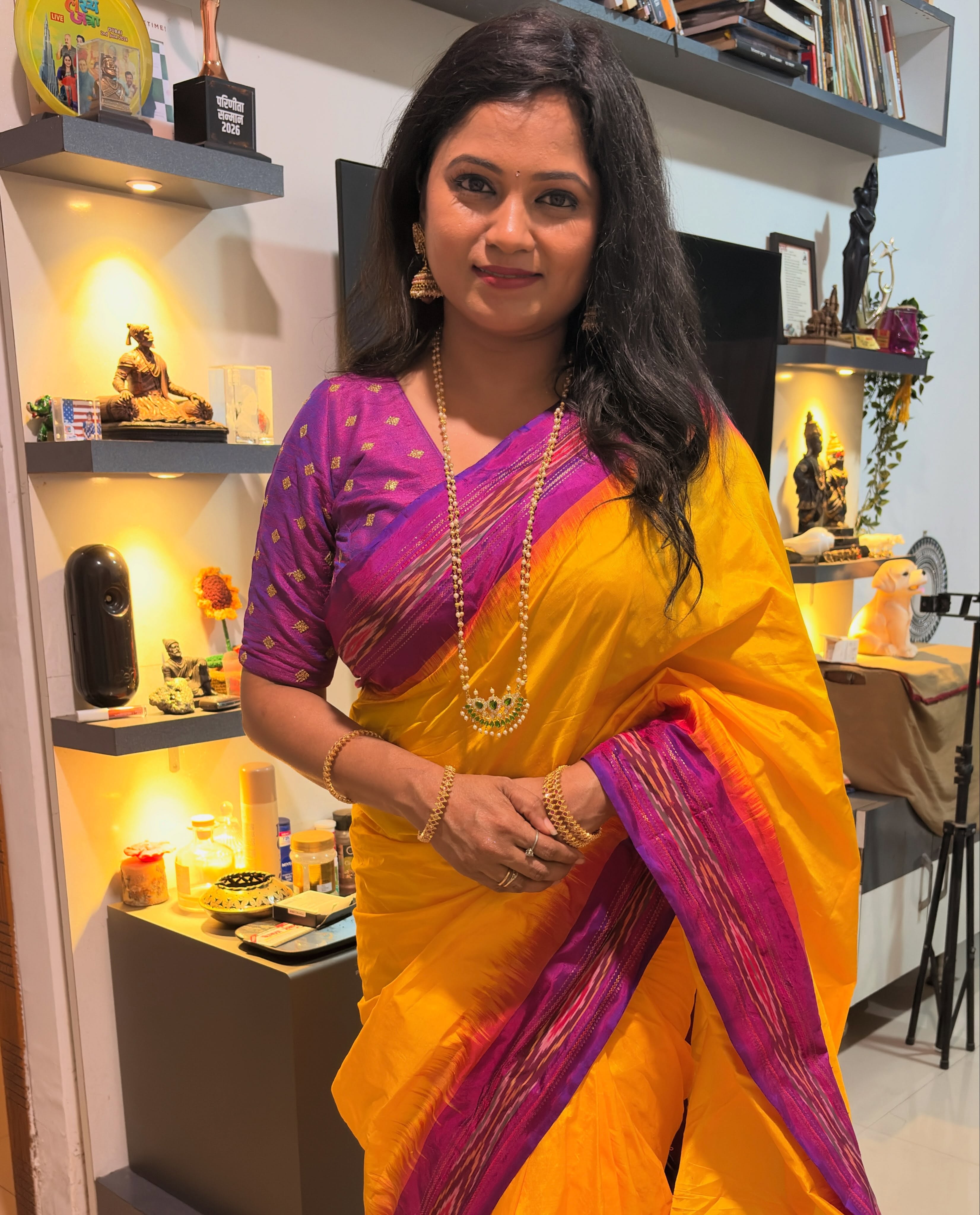 Rasika Vengurlekar Yellow Saree Look