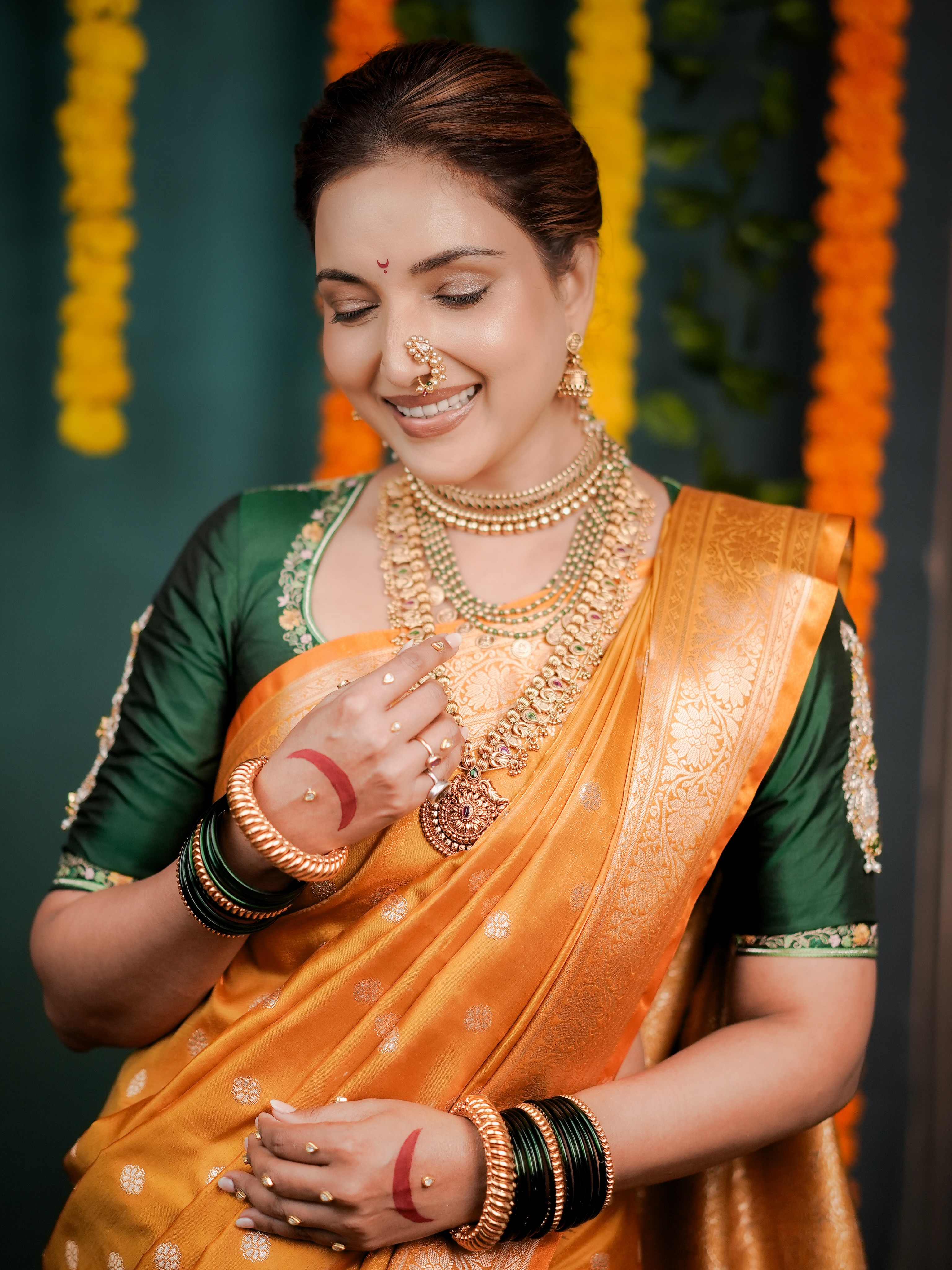 Rupali Bhosle Orange Nauvari Saree Look