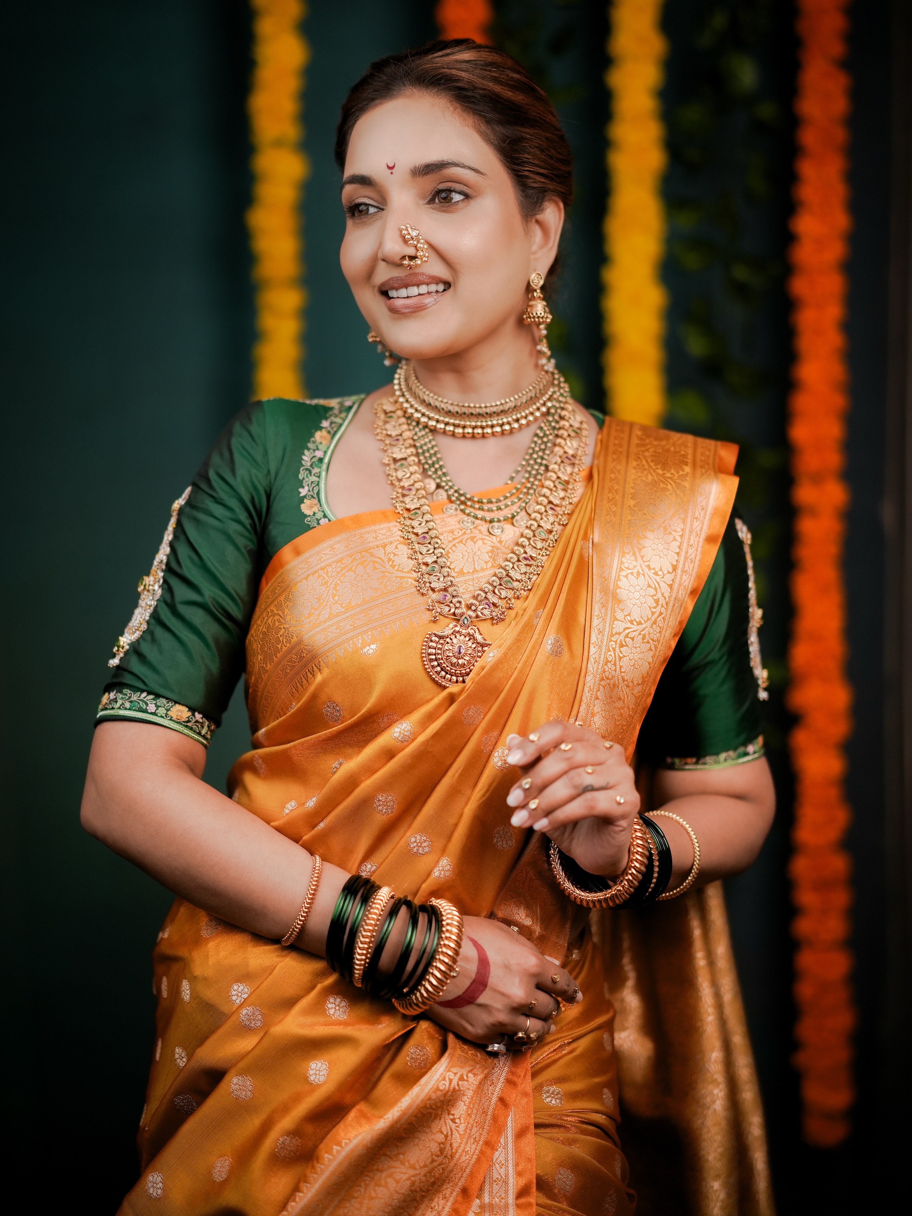 Rupali Bhosle Orange Nauvari Saree Look