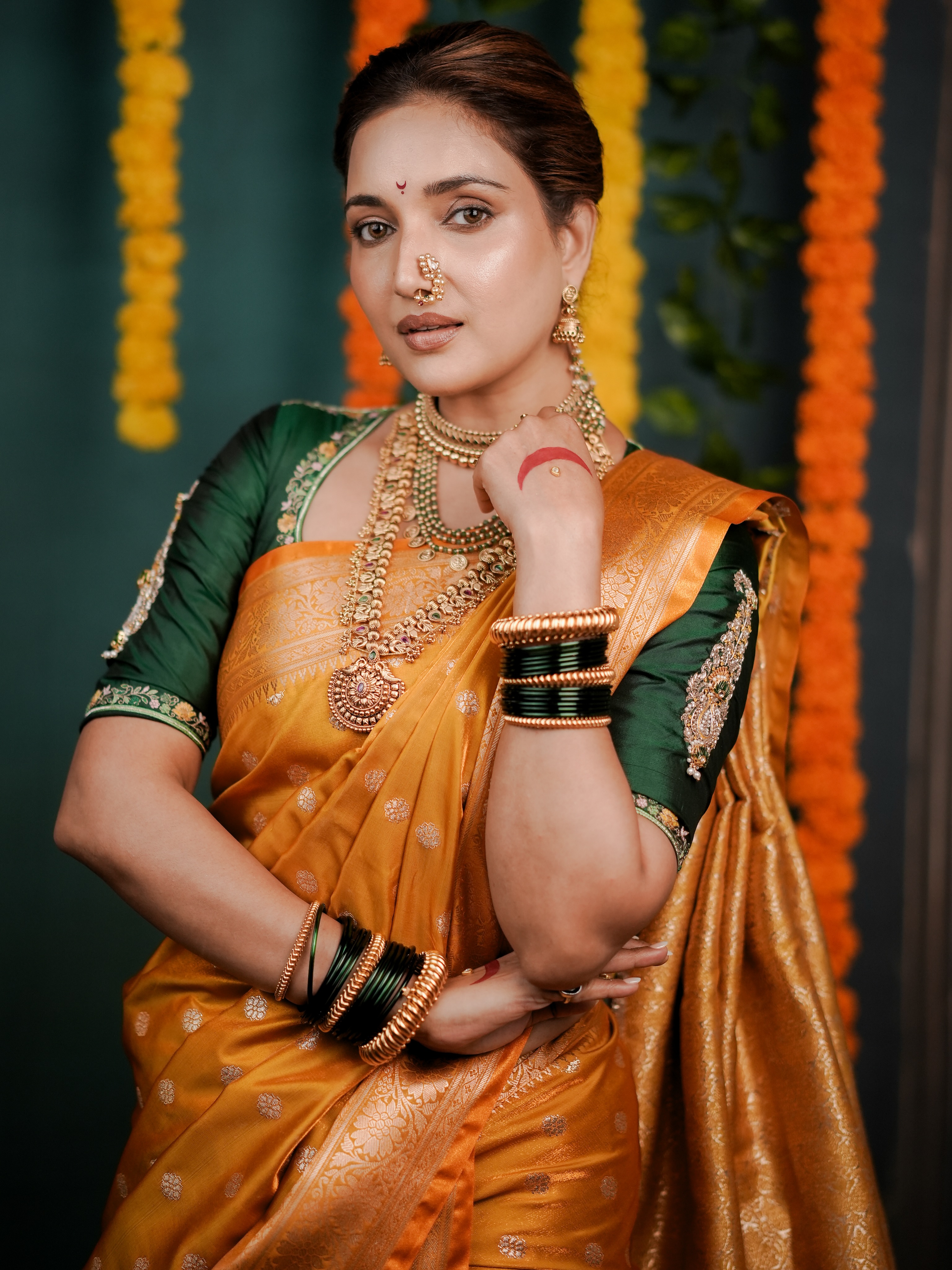 Rupali Bhosle Orange Nauvari Saree Look