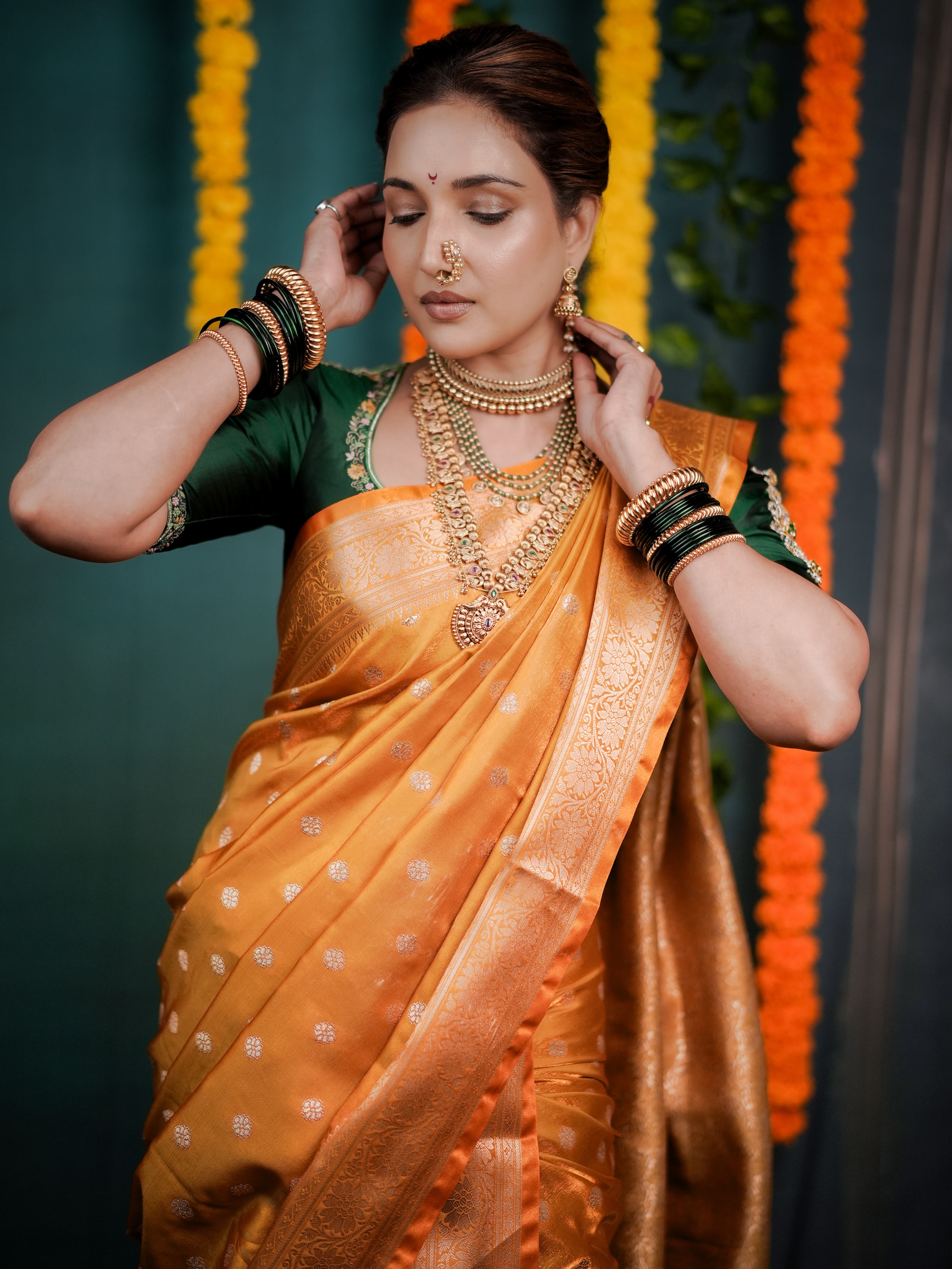 Rupali Bhosle Orange Nauvari Saree Look