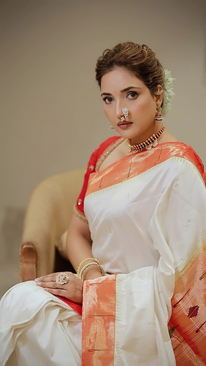 Rupali Bhosle Orange Nauvari Saree Look