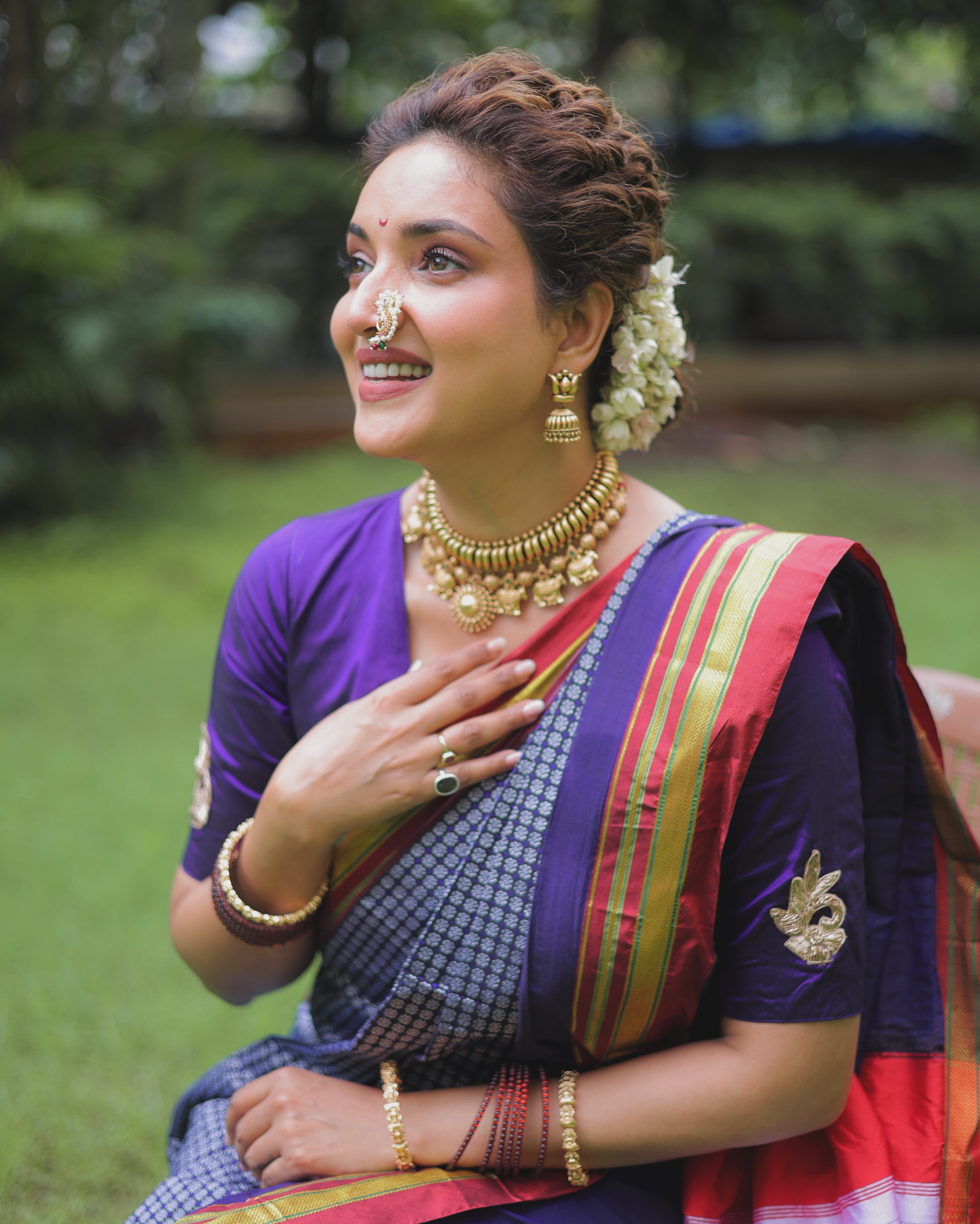 Rupali Bhosle Orange Nauvari Saree Look
