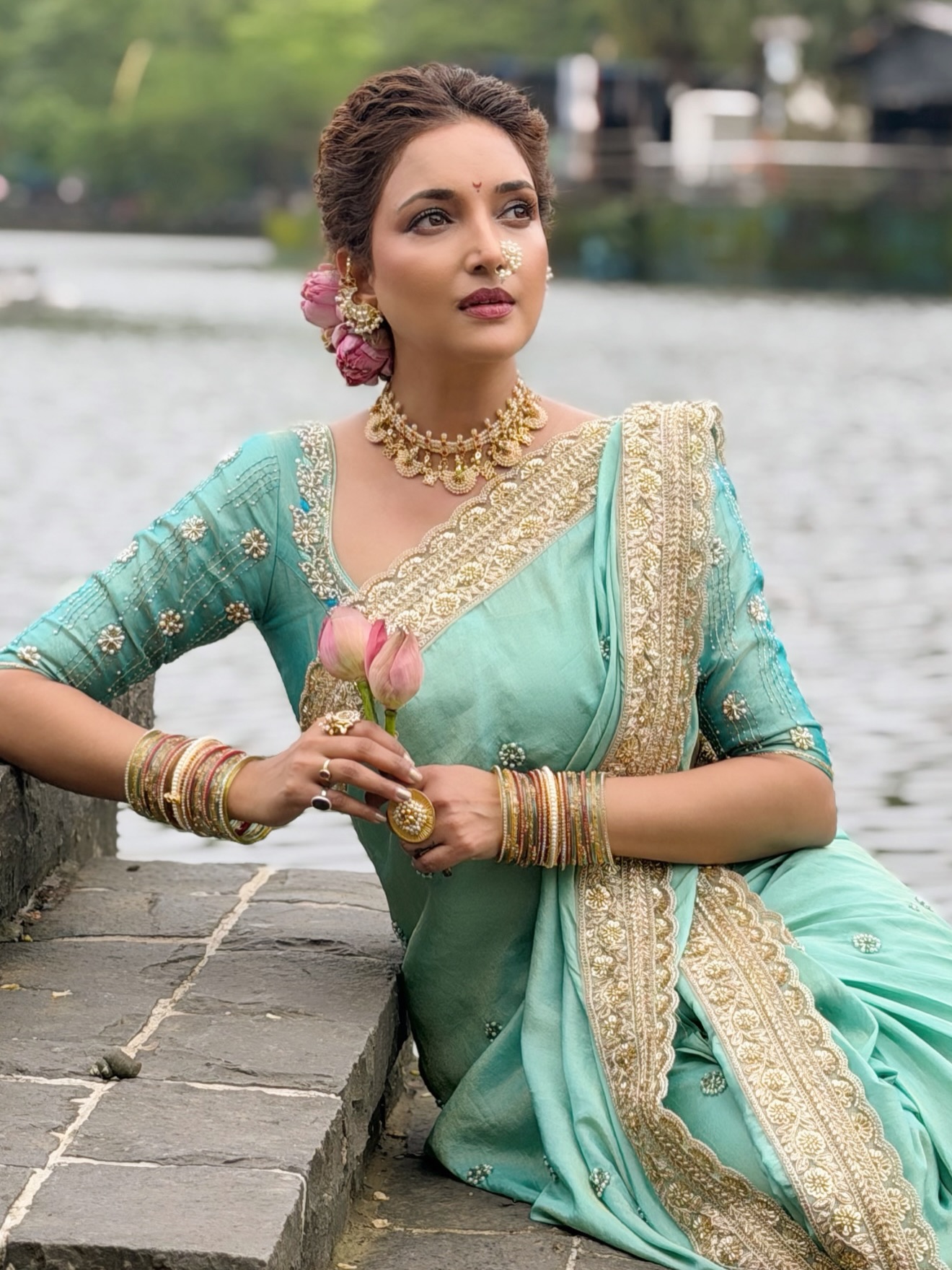 Rupali Bhosle Orange Nauvari Saree Look