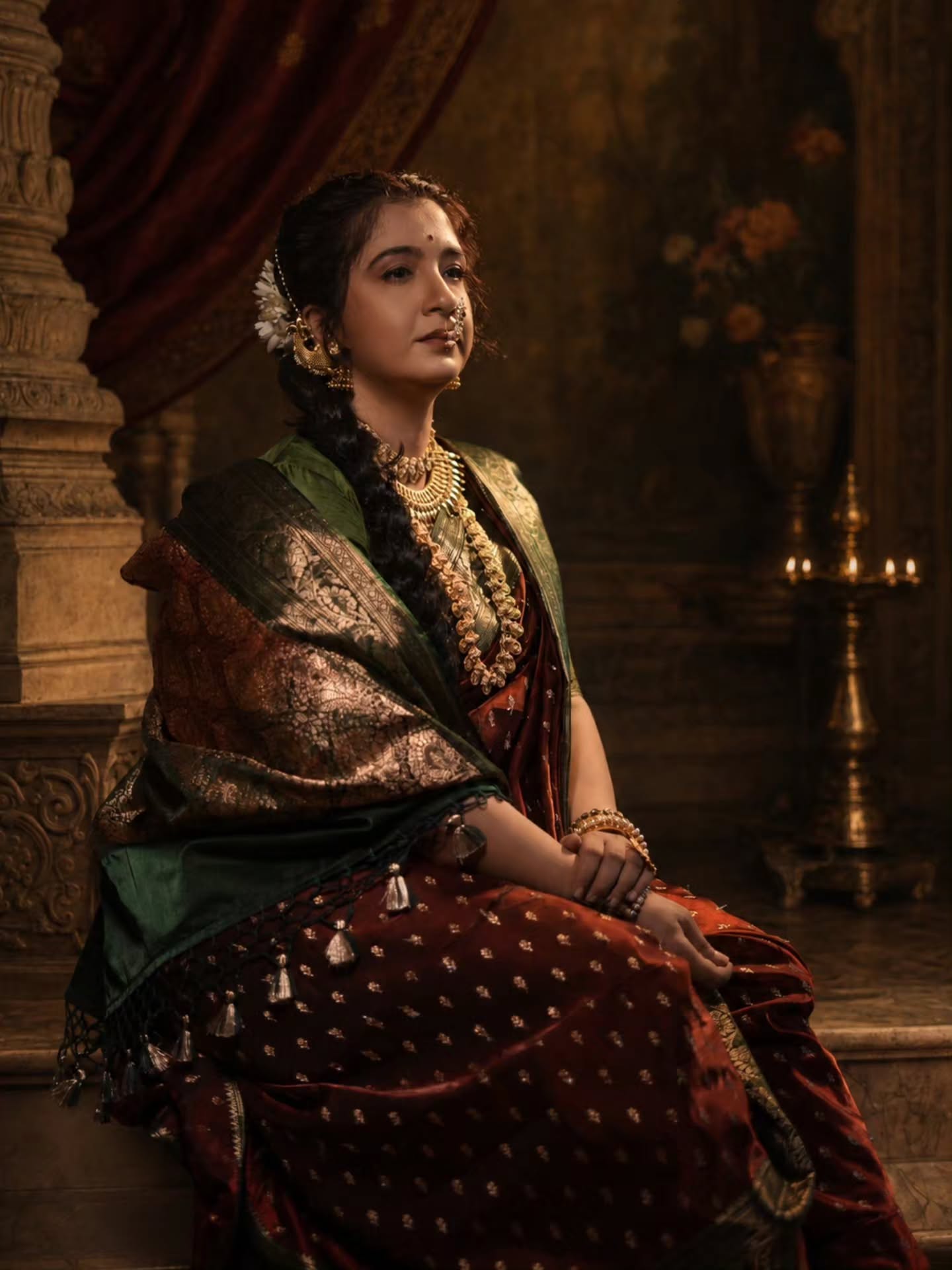 Snehlata Vasaikar Red Nauvari Saree Look