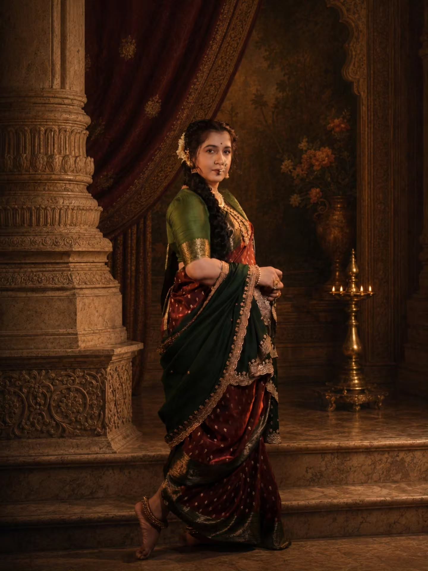 Snehlata Vasaikar Red Nauvari Saree Look