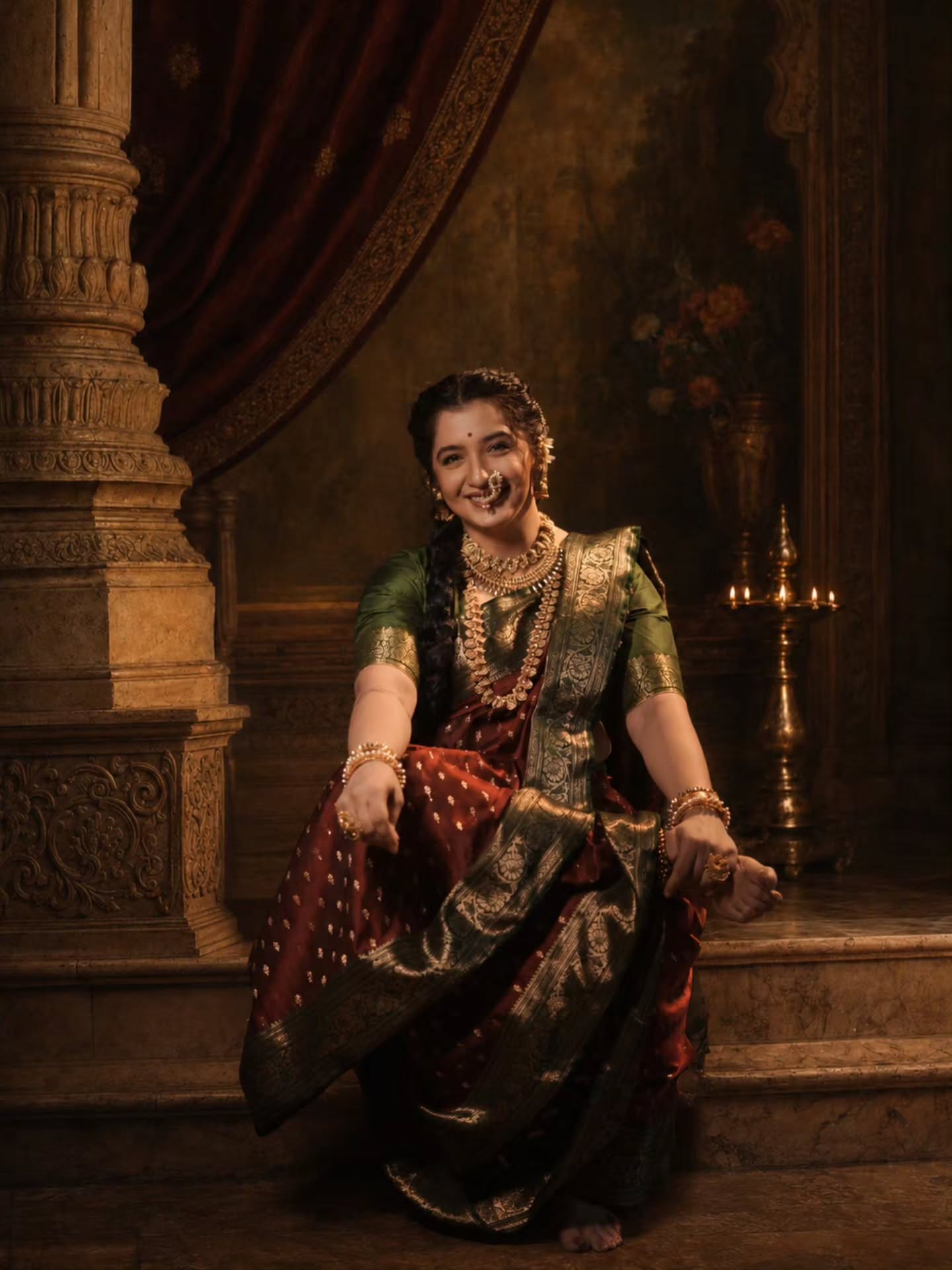 Snehlata Vasaikar Red Nauvari Saree Look