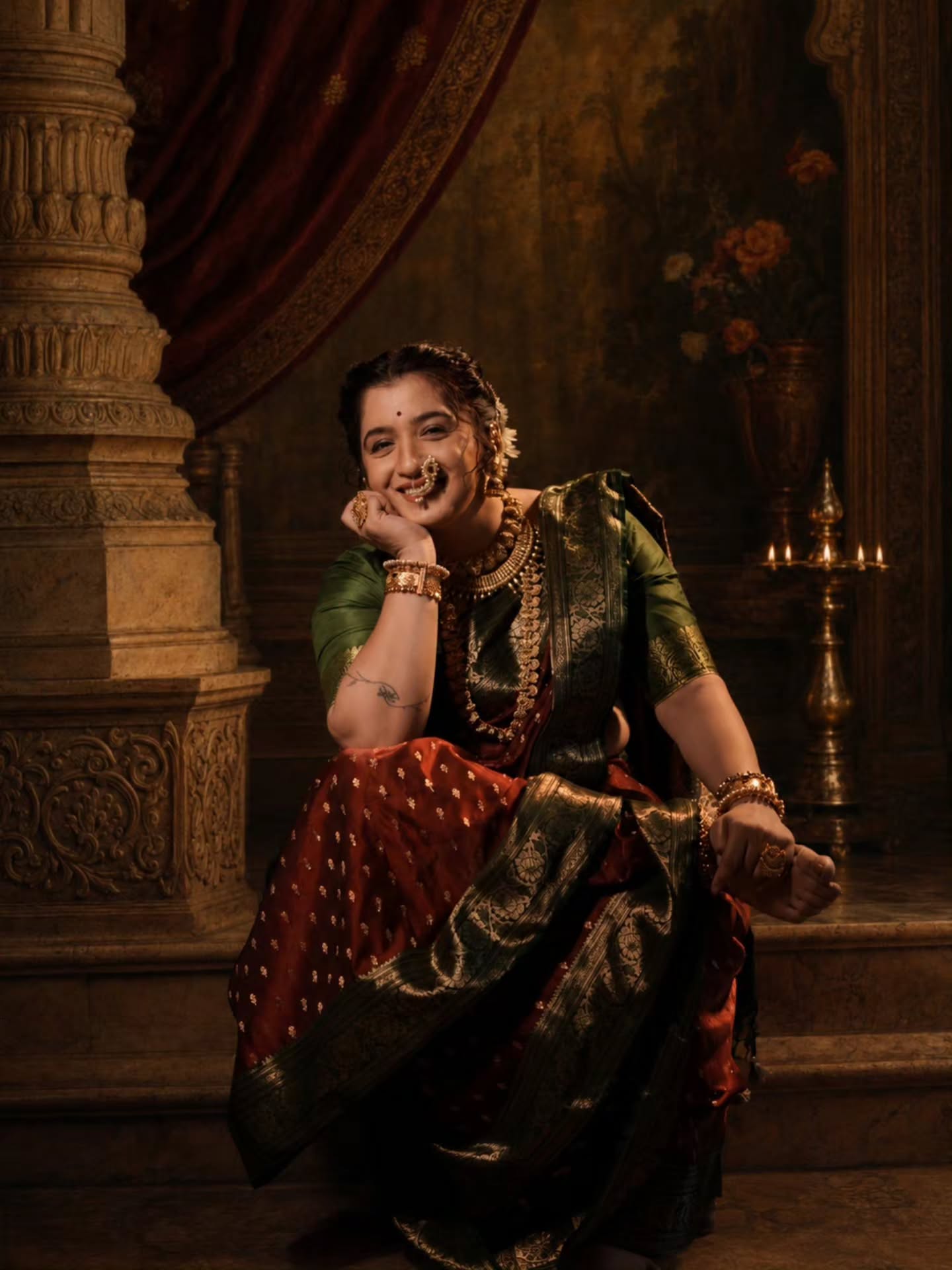 Snehlata Vasaikar Red Nauvari Saree Look