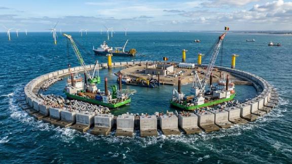 Belgium Artificial Island Project construction site in North Sea | Princess Elisabeth Island Belgium offshore wind energy grid