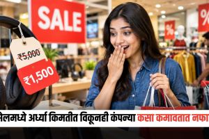 Discount Sale Business Strategy diagram | MRP Discount Truth Explainer chart | डिस्काउंट सेलमागील बिझनेस स्ट्रॅटेजी | ५००० ची वस्तू १५०० रुपयांत विक्रीचे गणित