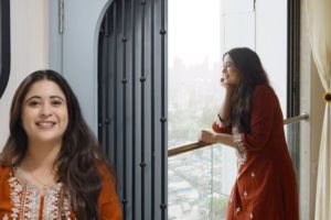 Gayatri Datar in her new house in Goregaon showing S and G nameplate in interview