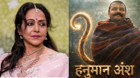 Hema Malini reacting to Hanuman Ansh movie box office collection success and Neem Karoli Baba story.