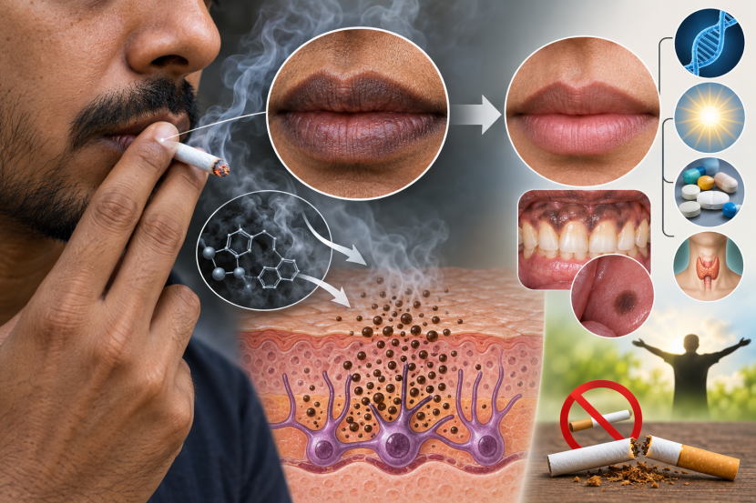 Smoking causes dark lips