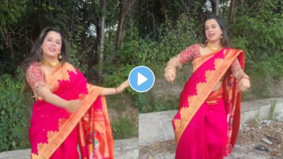 Prajakta Gaikwad in red saree dancing on Ahirani song Firi Firi Nach Pora